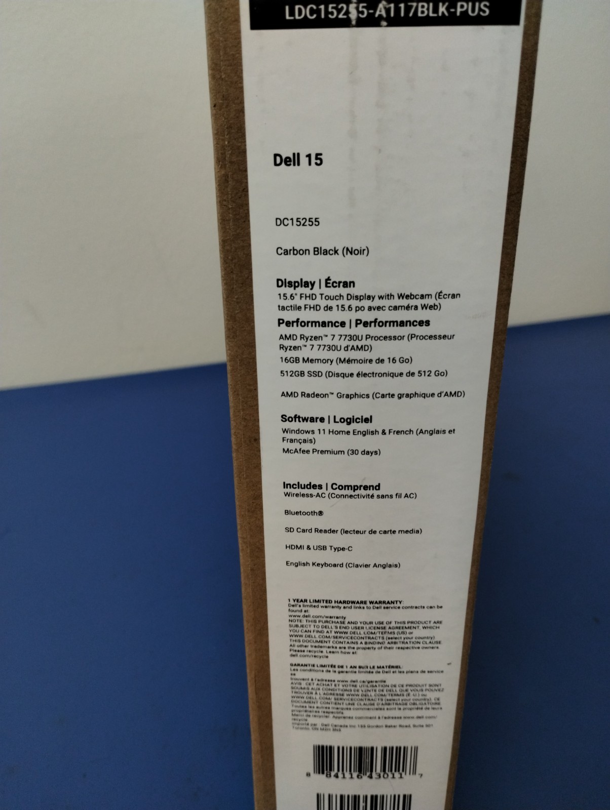 DELL 15 DC15255 G8MK9, AMD Ryzen 7 7730U, 2.00 GHz, 16 GB RAM, 512 GB NVMe SSD