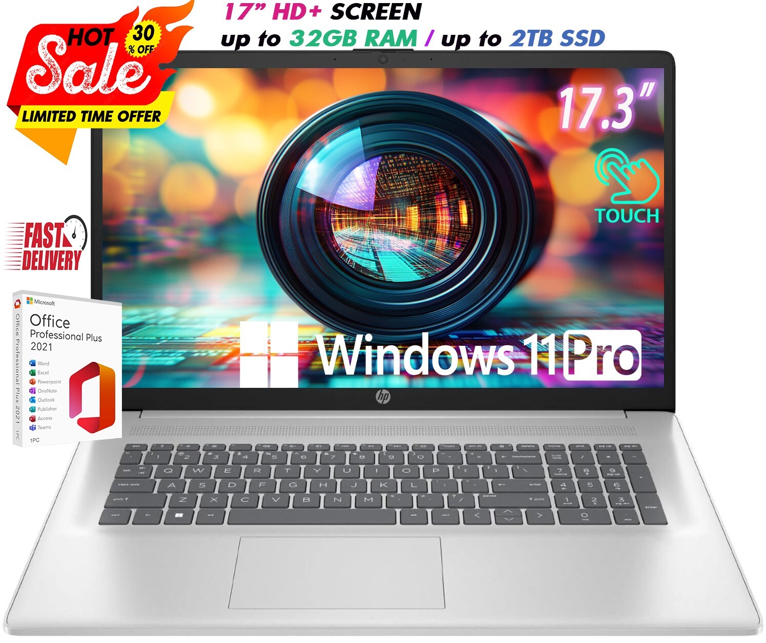 HP Laptop 17.3″ HD+ Intel N200 Up to 32GB RAM & 2TB SSD Windows11 Pro+OFFICE