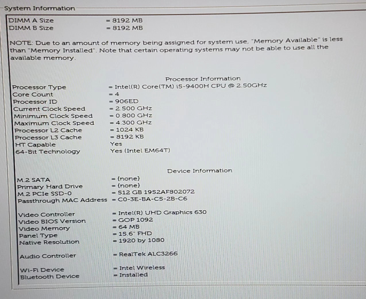 Dell Precision 5540, 15.6″, i5-9400H@2.5GHz, 16GB, 512GB NVMe, No OS, Lot of 4