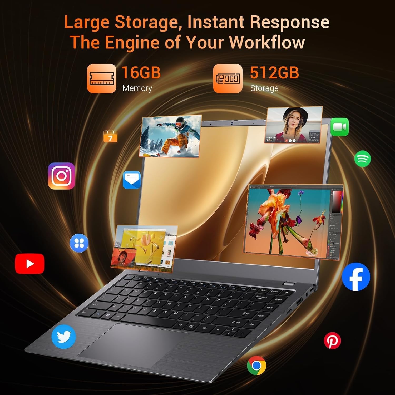 Feather-Light 2.86 lbs 14-Inch Laptop with 16GB RAM & Bluetooth 5.2 Connectivity