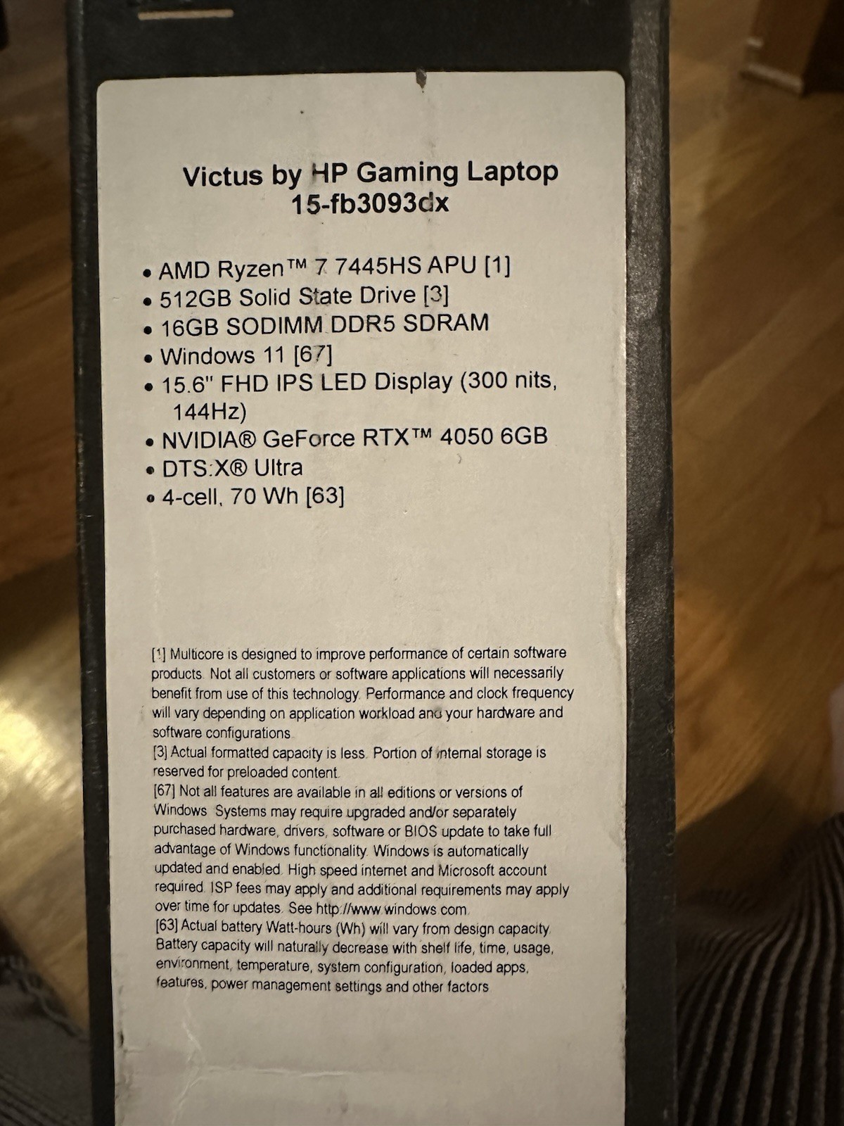 HP Victus 15.6″ AMD Ryzen 7 7445HS/16GB/512GB/GeForce RTX4050 Gaming Laptop