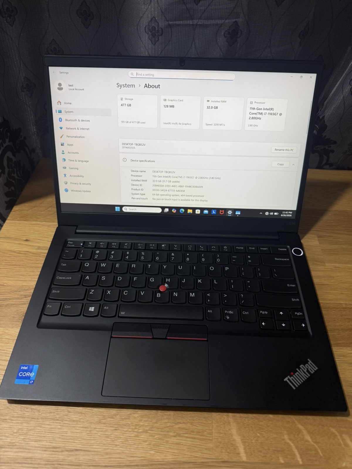Lenovo ThinkPad T14 Gen 2 14″ i7-1185G7 32GB RAM 512GB SSD Windows 11 Pro