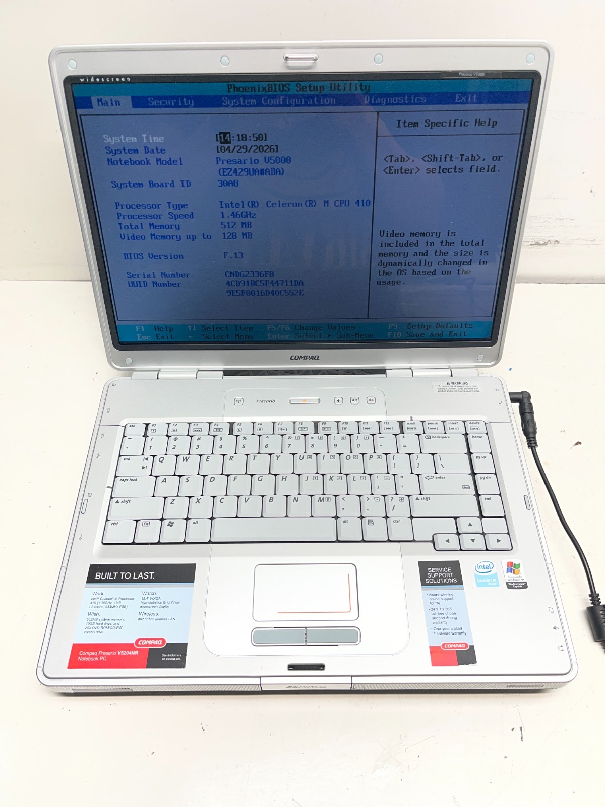 Compaq Presario V500 Intel Celeron M 410 146GHz 512MB NO HDD