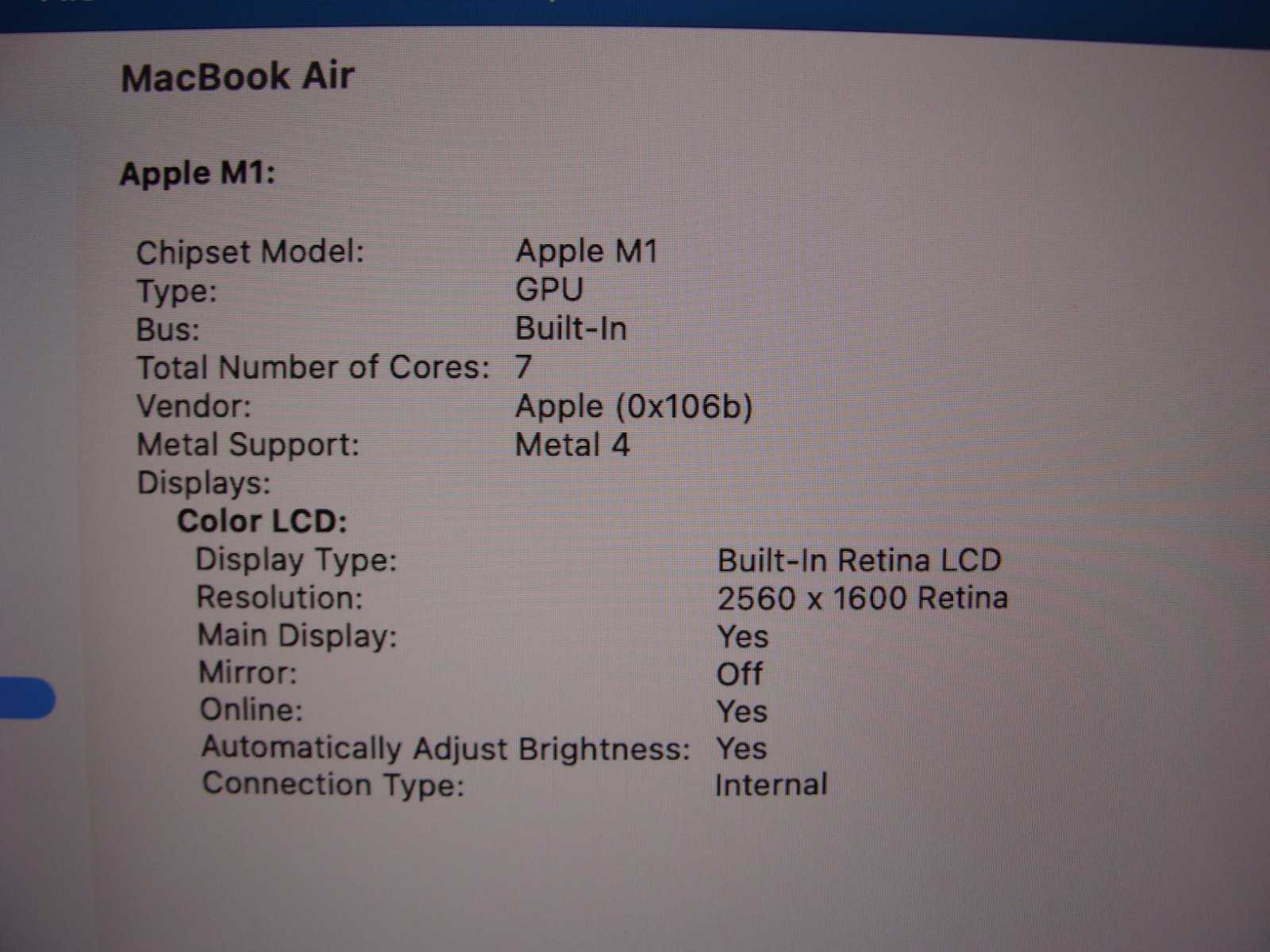 Apple MacBook Air A2337 13.3″ M1 (2020) 8CPU/7GPU 8GB 256GB OS TAHOE +Charger