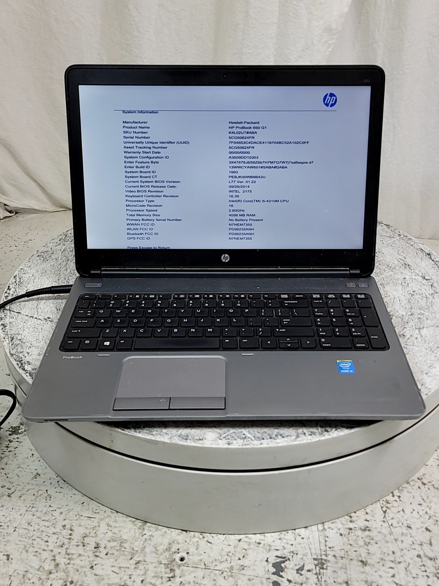 HP ProBook 650 G1 T3L54UT#ABA Laptop PC I5-4210M 2.6GHz 4GB 500GB SEE NOTES