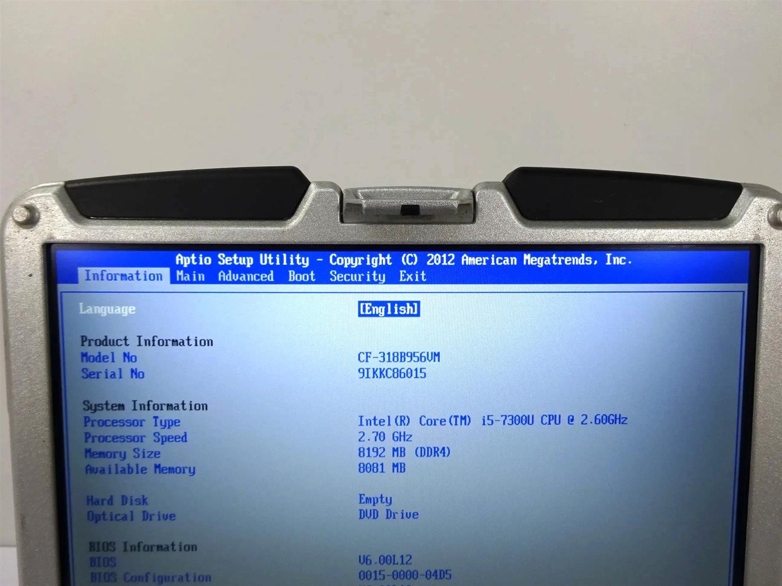Panasonic Toughbook CF-31 MK6 Core i5-7300U 2.6GHz 8GB RAM – No HDD