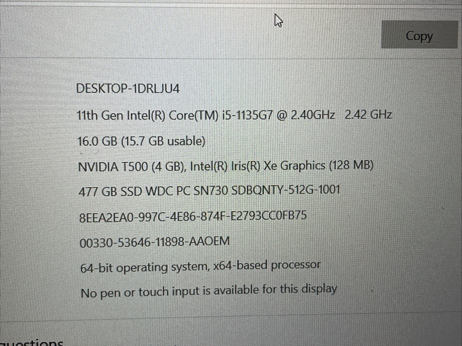 Lenovo ThinkPad P15S Gen 2 i5-1145G7 2.60 GHz 256GB SSD 16GB DDR4 Black /FAIR