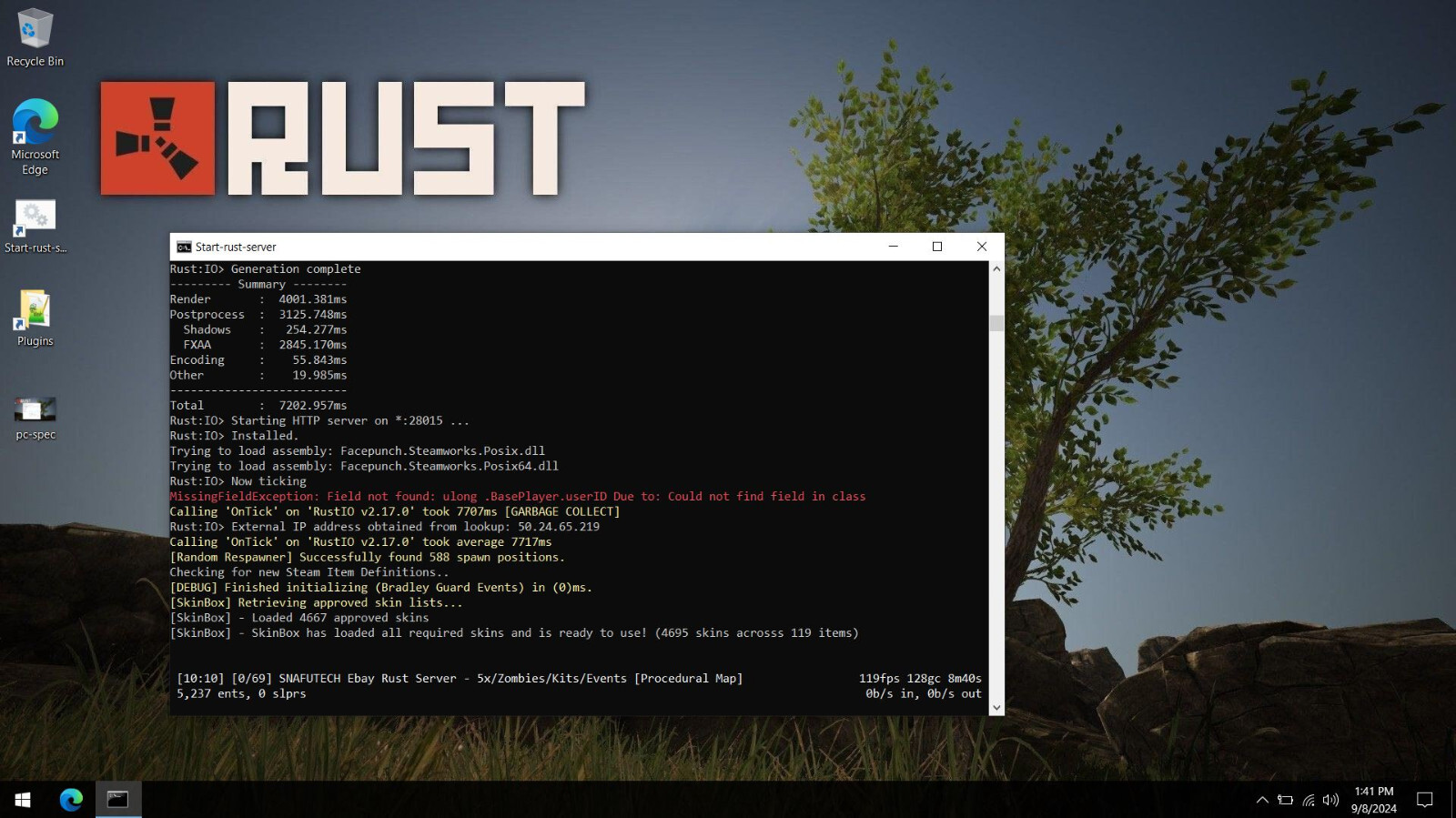 Custom RUST Server running on HP ProBook 450 G3 Laptop