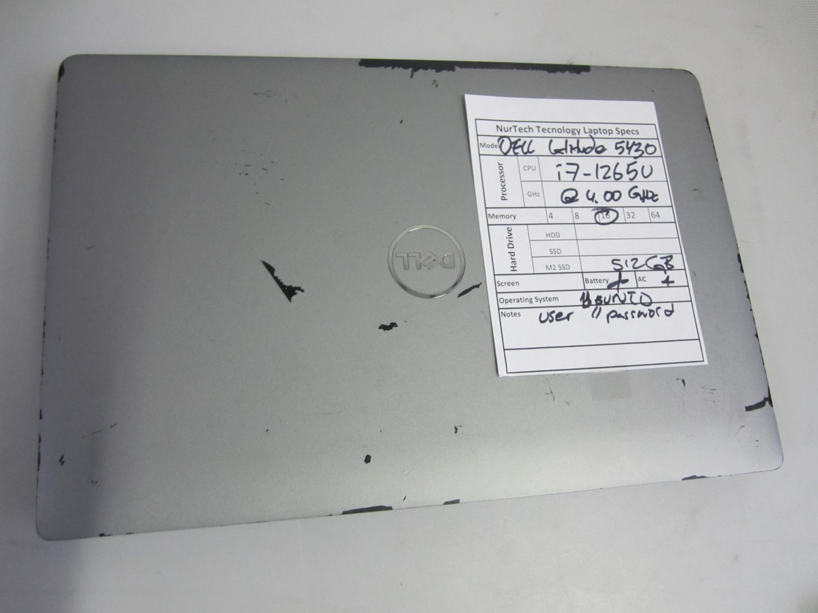 Dell Latitude 5430 i7-1265U 4.00GHz 16GB 512GB M2SSD UBUNTU LAPTOP + AC