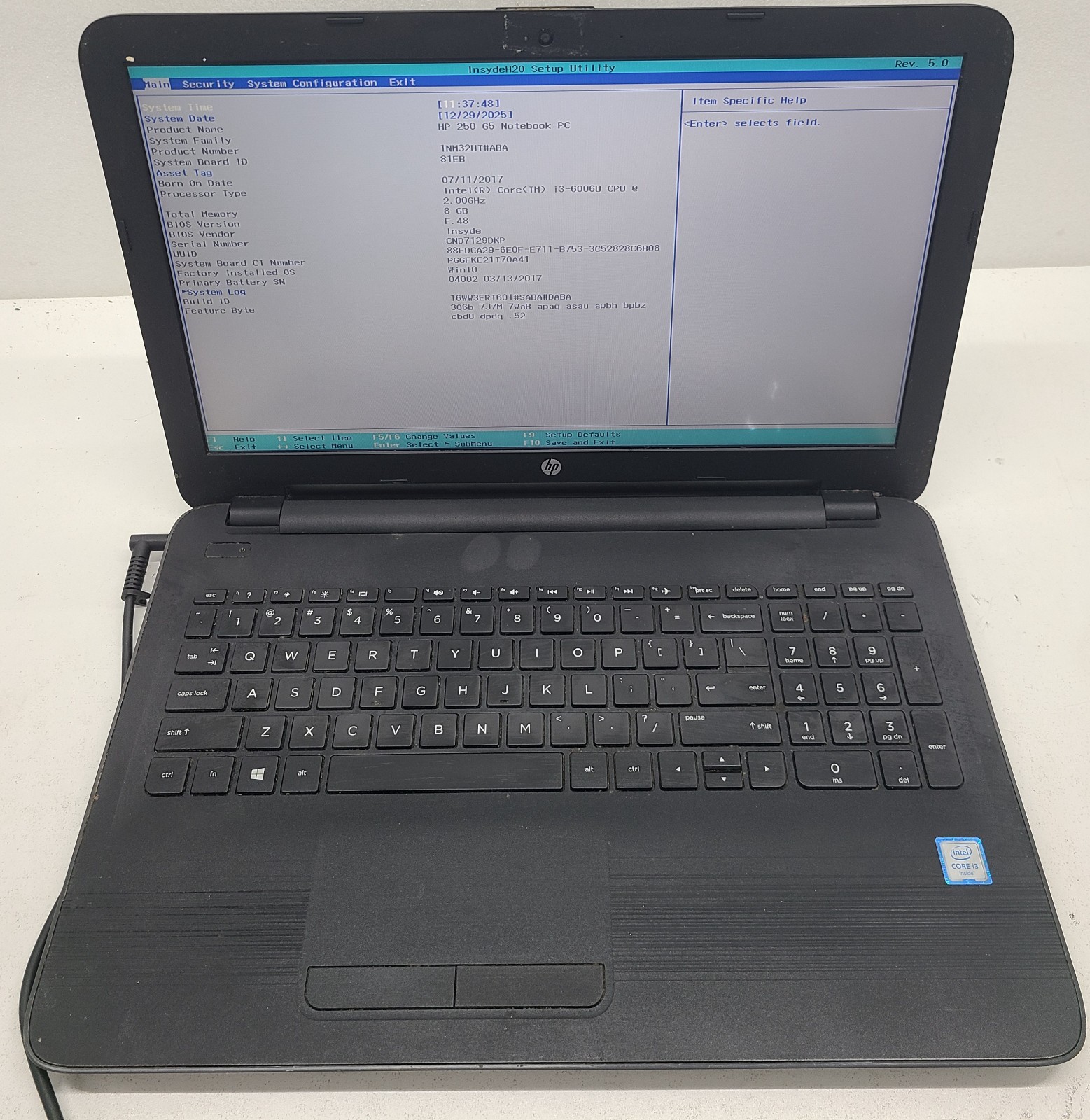HP 250 G5 15.6″ Laptop Intel Core i3-6006U 8GB RAM NO HD/OS (FL)