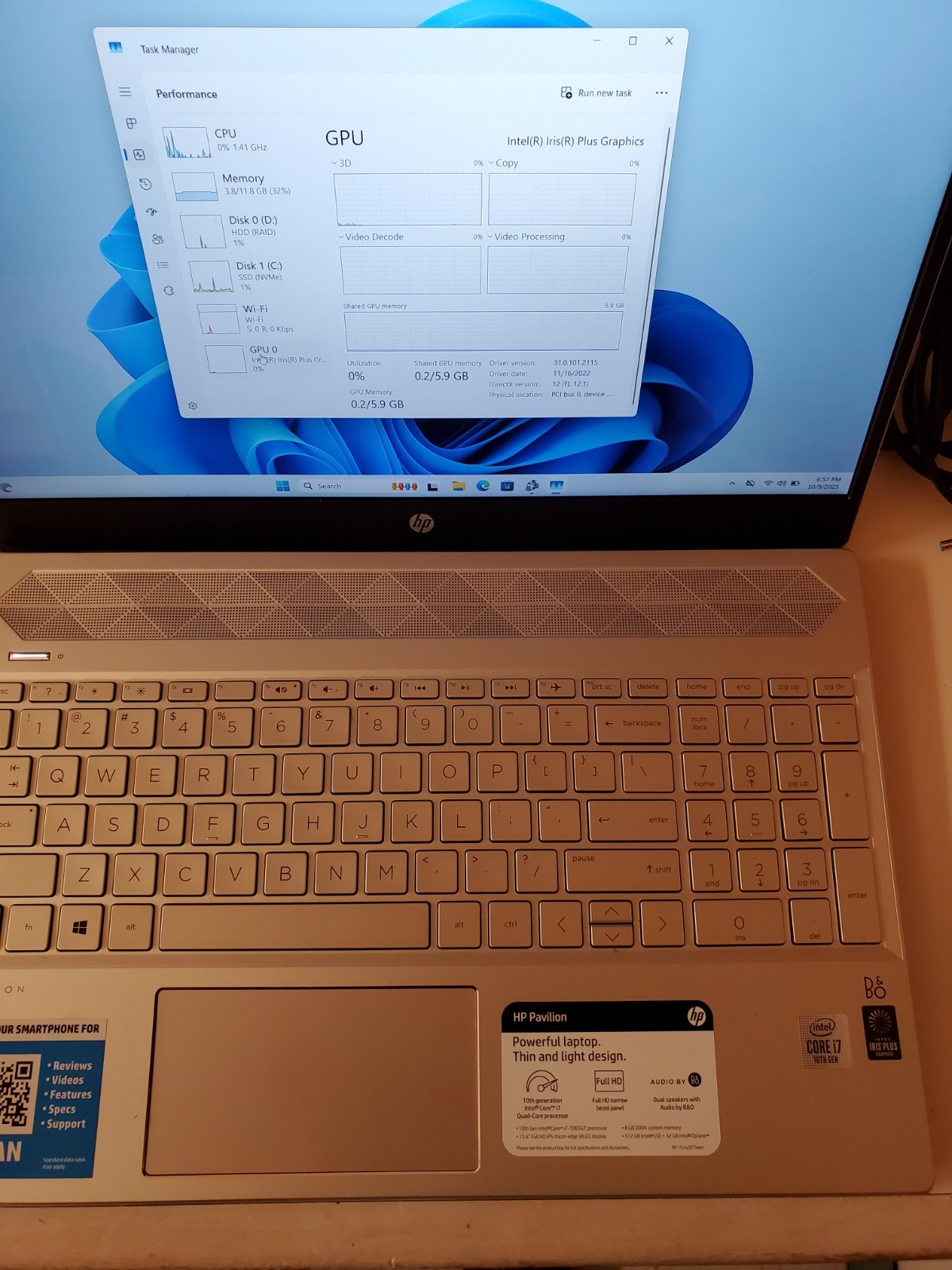 HP Pavilion 15 /Intel i7-1065G7 /12GB RAM/128GB NVME /1TB HDD/100% WORKING