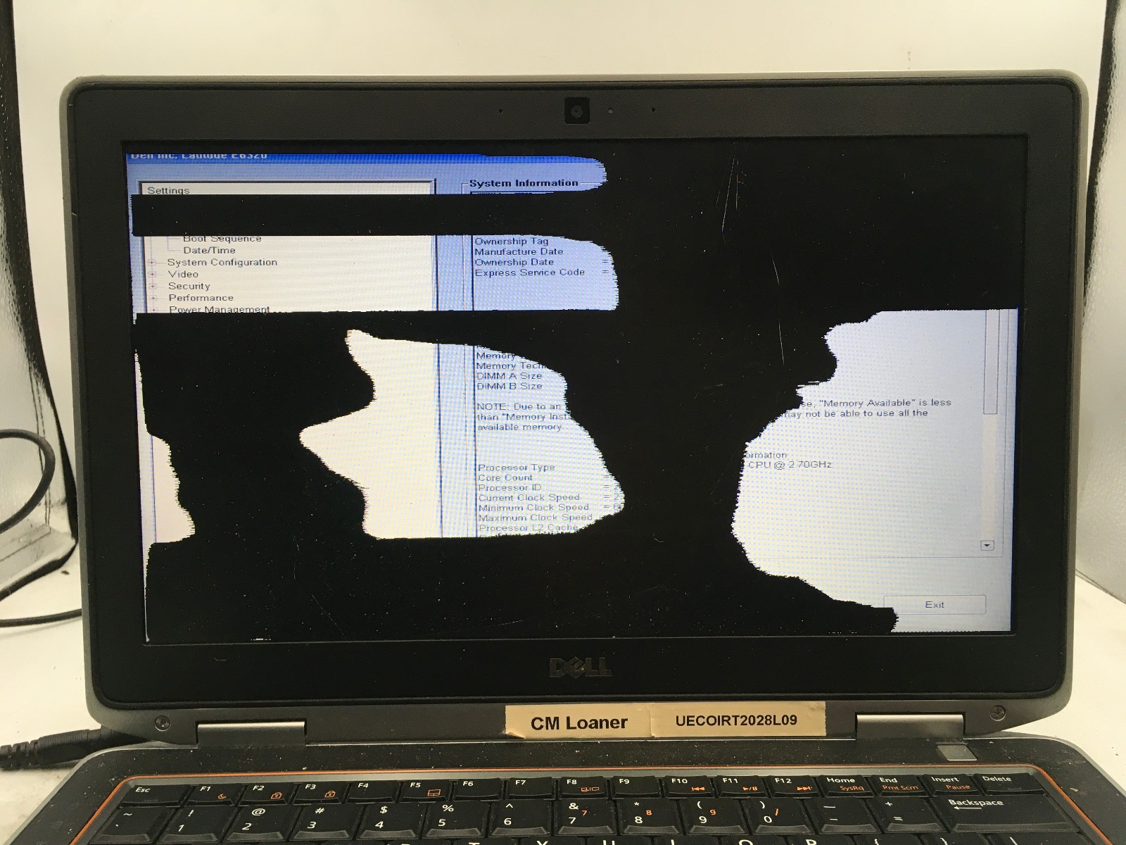 DELL LATITUDE E6320 – BOOTS TO BIOS/BAD LCD – INTEL I3 2ND GEN – NO RAM -READ-BB