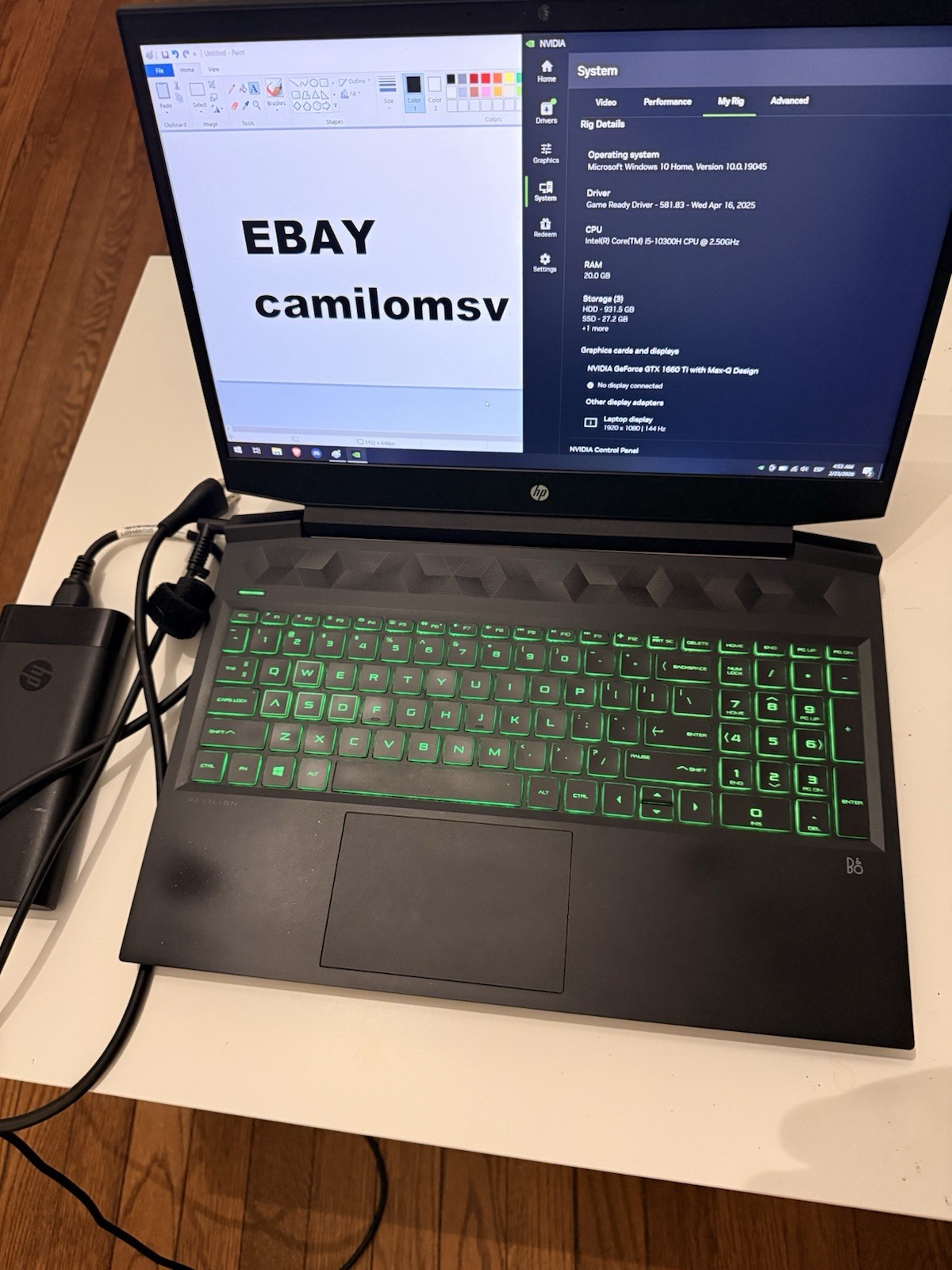 HP Pavilion Gaming 1660ti, 20GB RAM, 144HZ, M2 512 GB, Disk 1TB, Intel i5 10300H