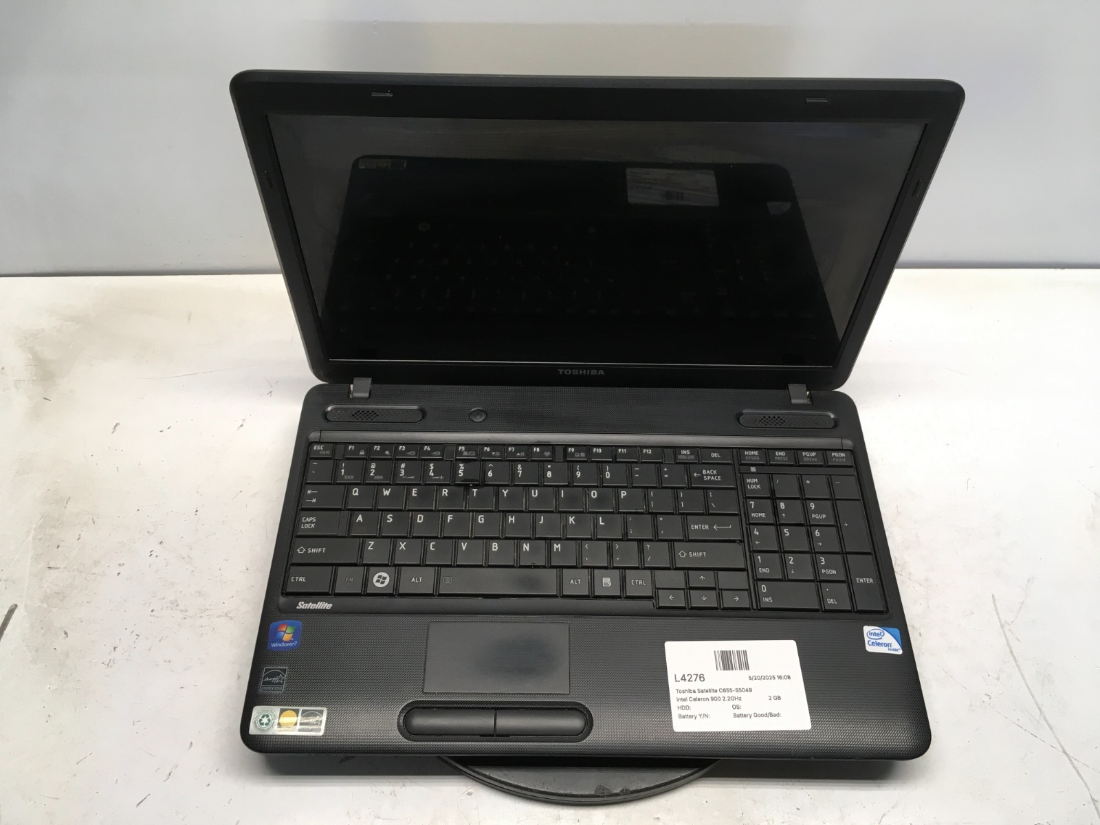 Toshiba Satellite C655-S5049 Intel Celeron 900 2.2GHz 2 GB NO HDD/Battery