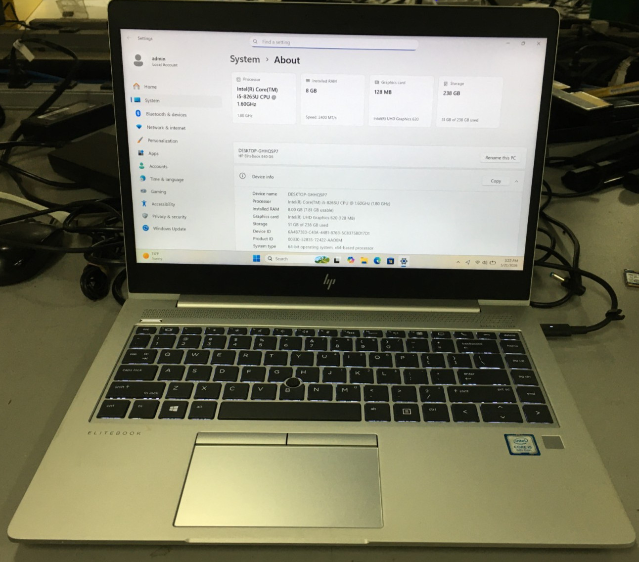 HP EliteBook 840 G6 14″ Intel Core i5-8th 8GB 256GB SSD Win 11 Pro *READ* | C888