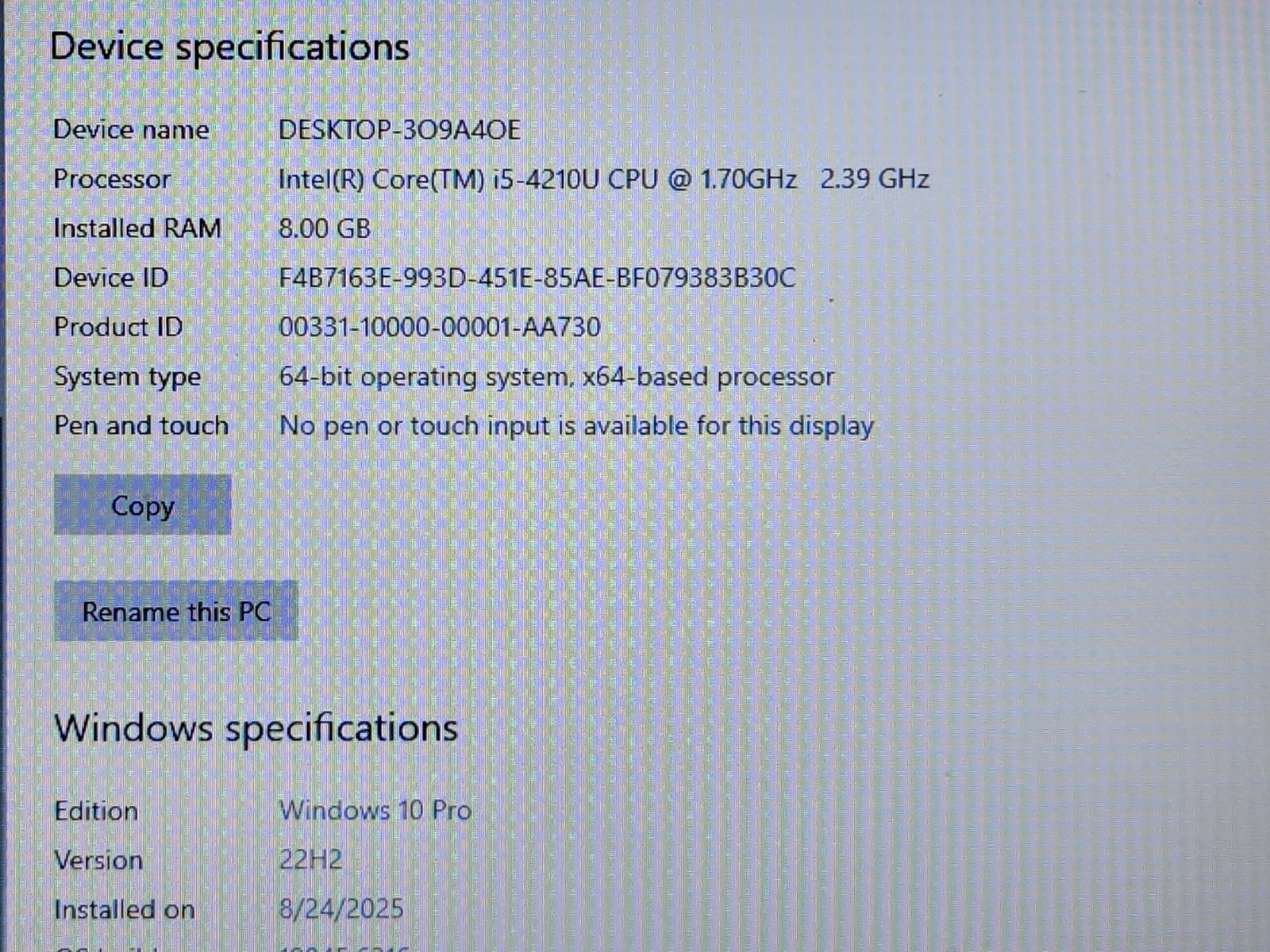 Dell Latitude 3540/i5 4th Gen 1.70GHz 8GB RAM 250 GB HD Win 10/DVD/Good Battery