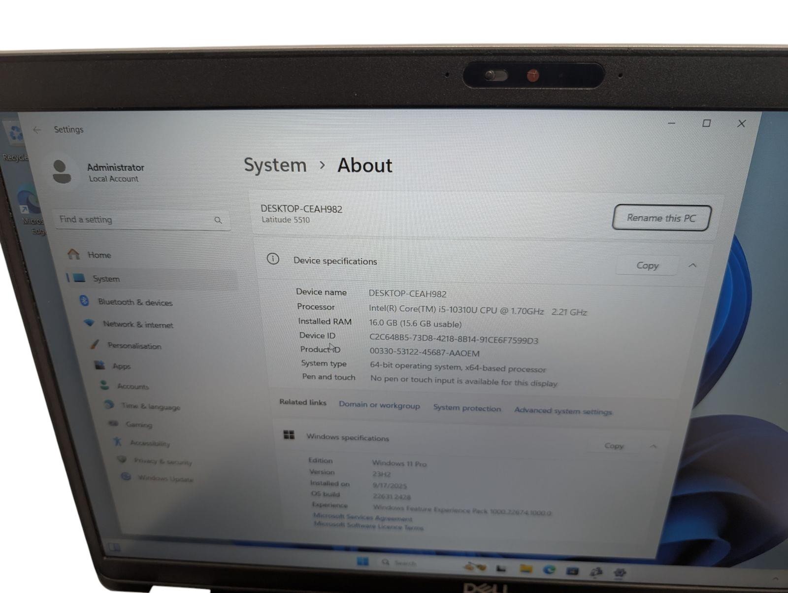 Dell Latitude 5510 15.6″ Intel i5-10310U 16GB RAM 256GB SSD Win 11 Pro GRADE B