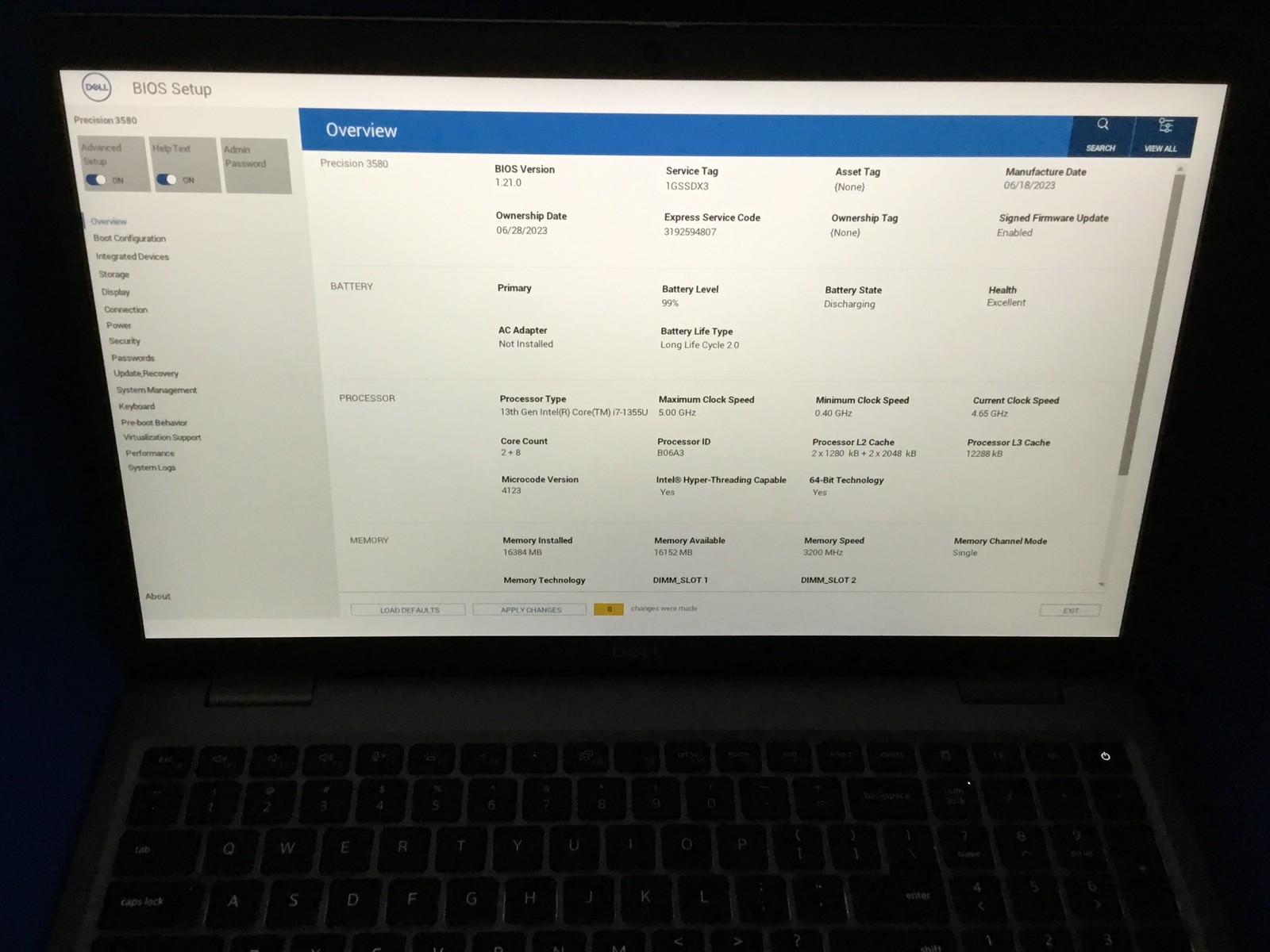 Dell Precision 3580 15.6 Laptop I7-1355U 16GB RAM 512GB SSD BT WEBCAM FHD NO OS