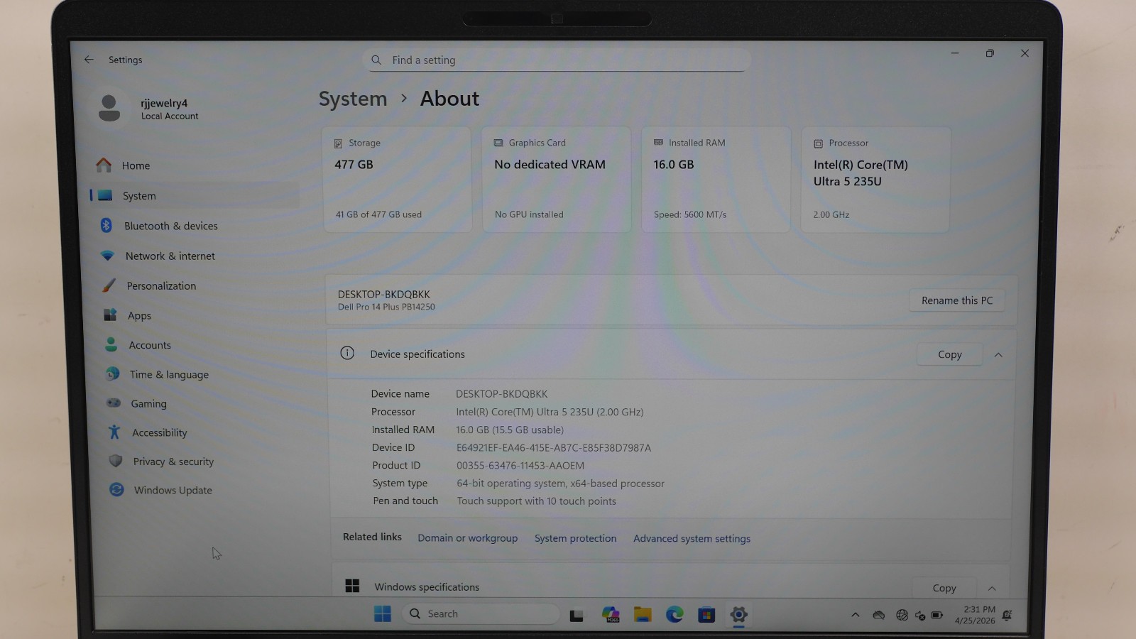 Dell Pro 14 Plus PB14250 14″ 512GB 2GHz 16GB RAM Intel Core Ultra 5 – Touchscree