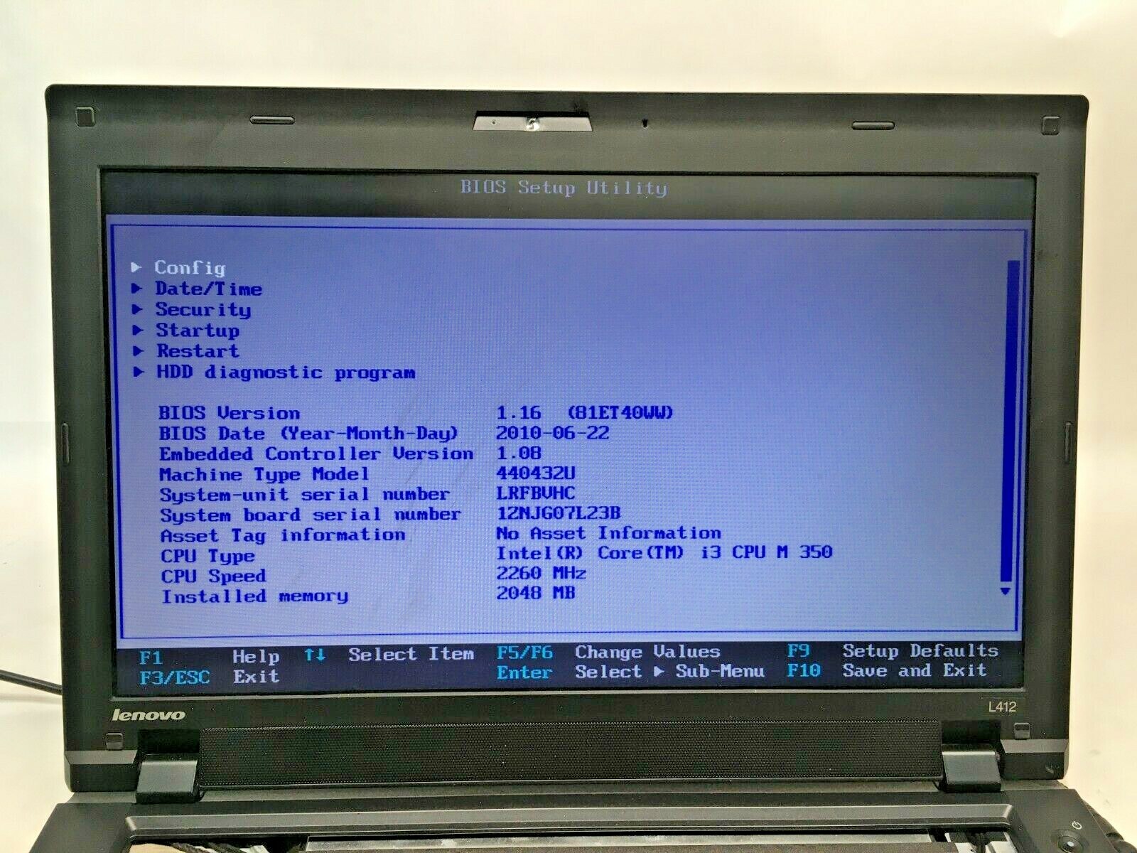 Lenovo ThinkPad L412 Core i3 Laptop For Parts Boots No Keyboard/HDD/DVD/Batt JR