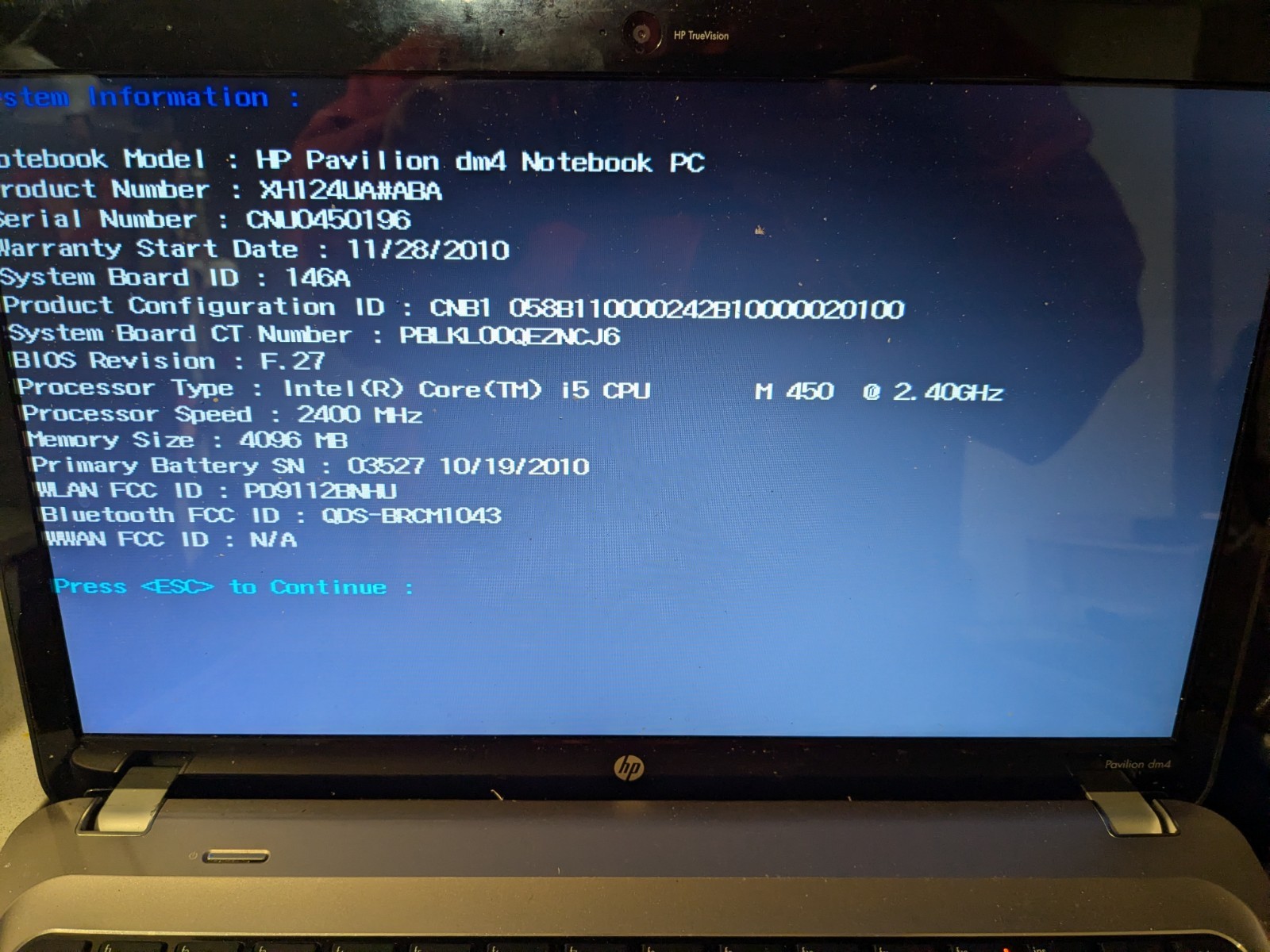 HP Pavilion dm4-1160us 14″ Core i5 2.40GHz 4GB Win 7 Webcam No HDD