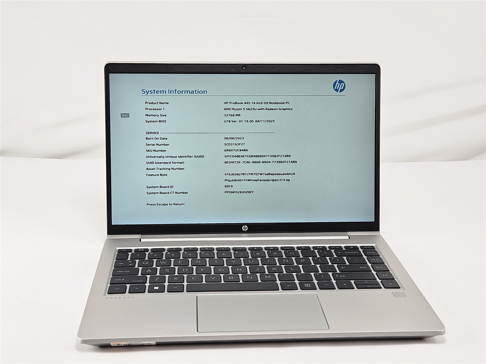 HP ProBook 445 14″ G9 32GB 512GB SSD Ryzen 5 5625U 1920×1200 Wi-Fi 6