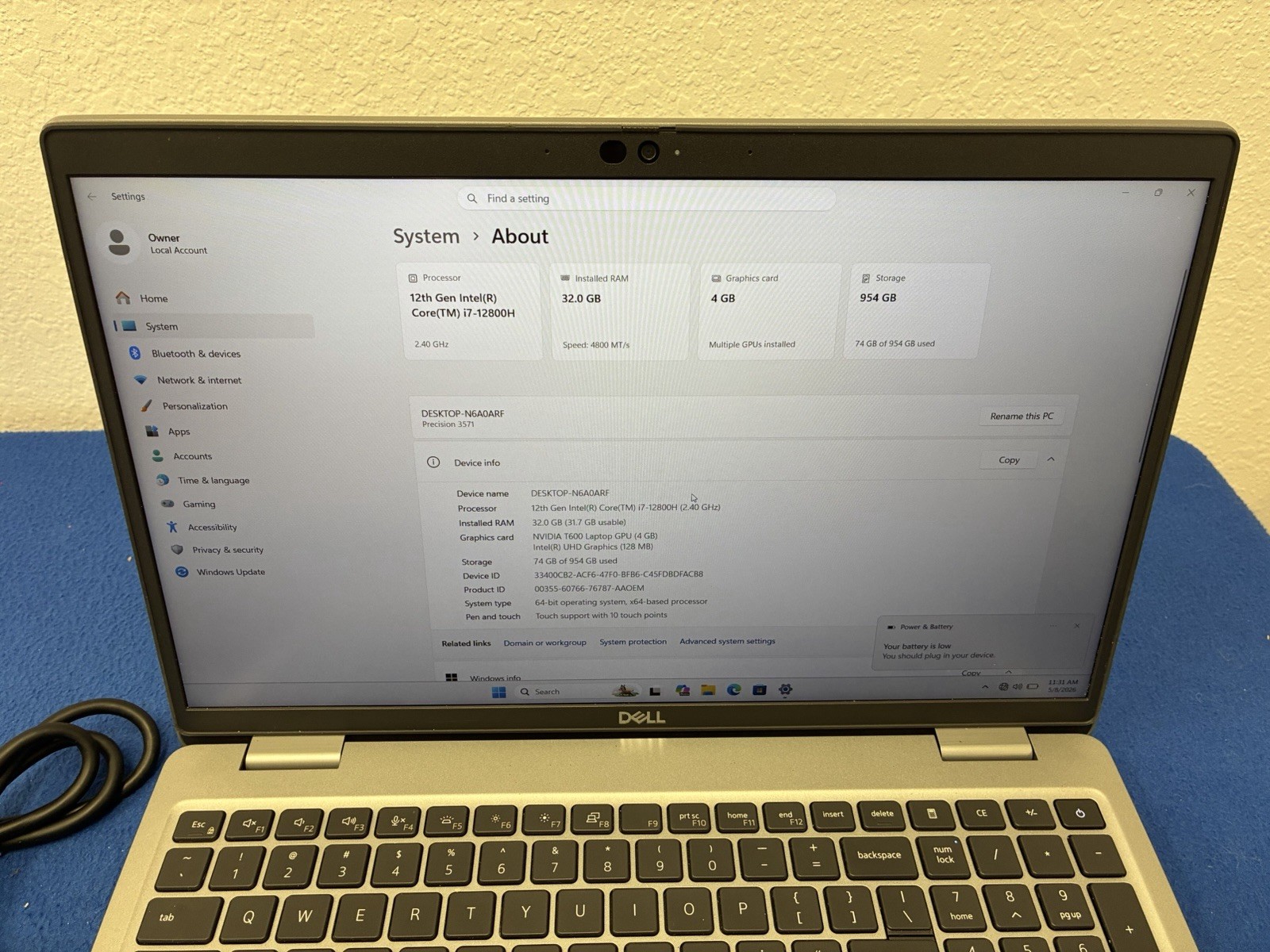Dell Precision 3571, 12th Gen i7, 32GB DDR5 , 1TB, Nvidia, Touch, Win 11