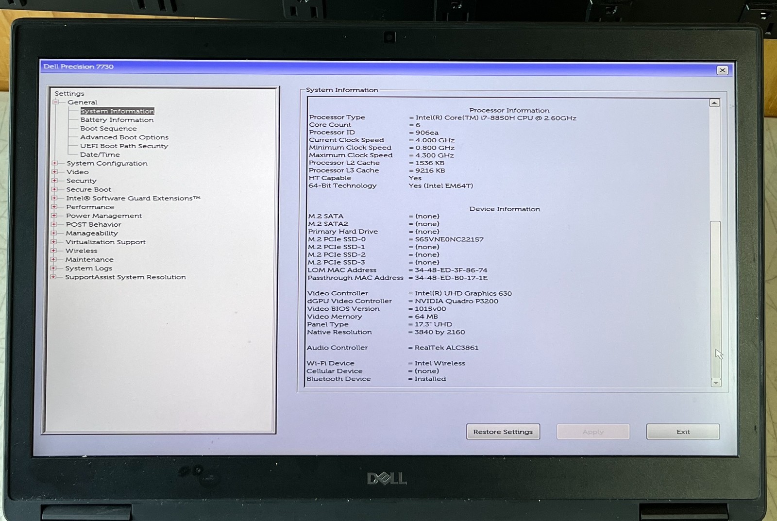 DELL PRECISION 7730 17.3″ i7-8850H 1TB SSD 32GB RAM 6GB video WIN 11