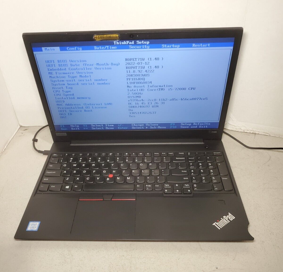 Lenovo ThinkPad E580 15.6″ i5-7200U 2.5GHz 8GB RAM No SSD/HDD/OS/BACK-COVER! #69