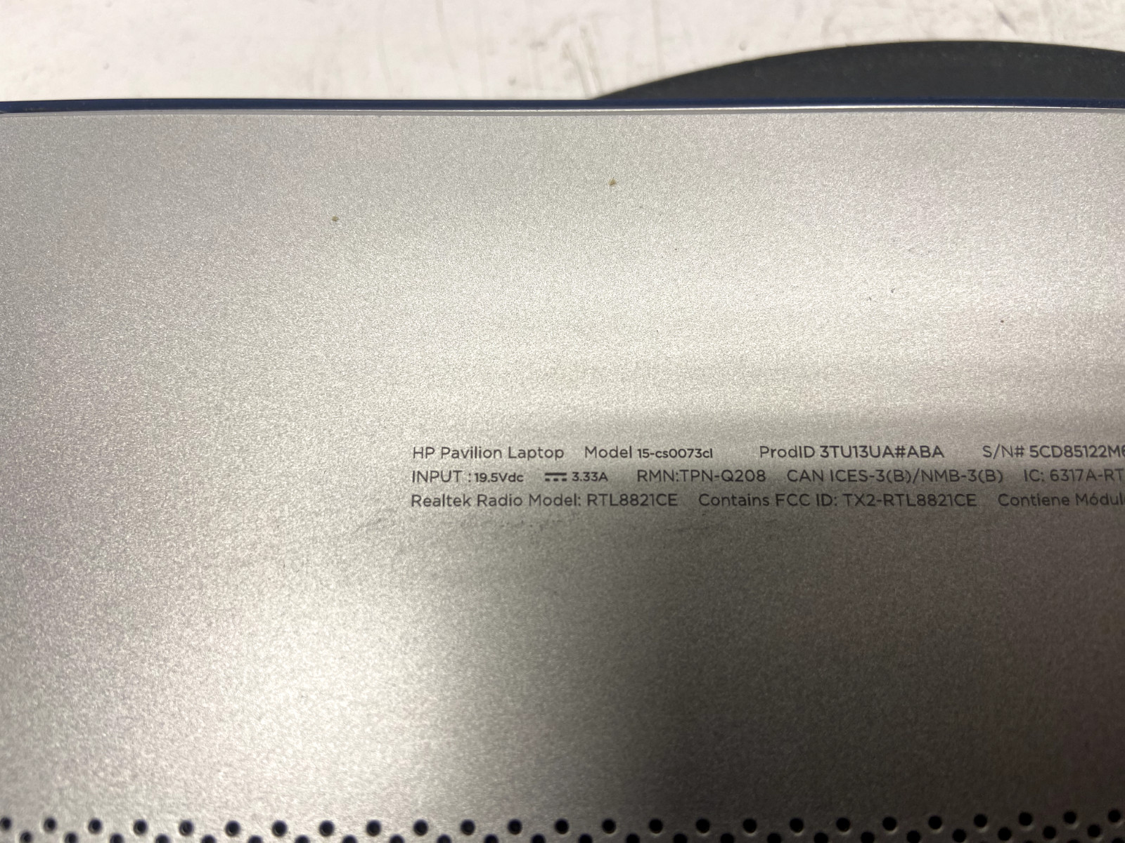 HP 15-CS0073CL Intel Core i7-8th Gen NO RAM NO HDD NO BAT – FOR PARTS/READ