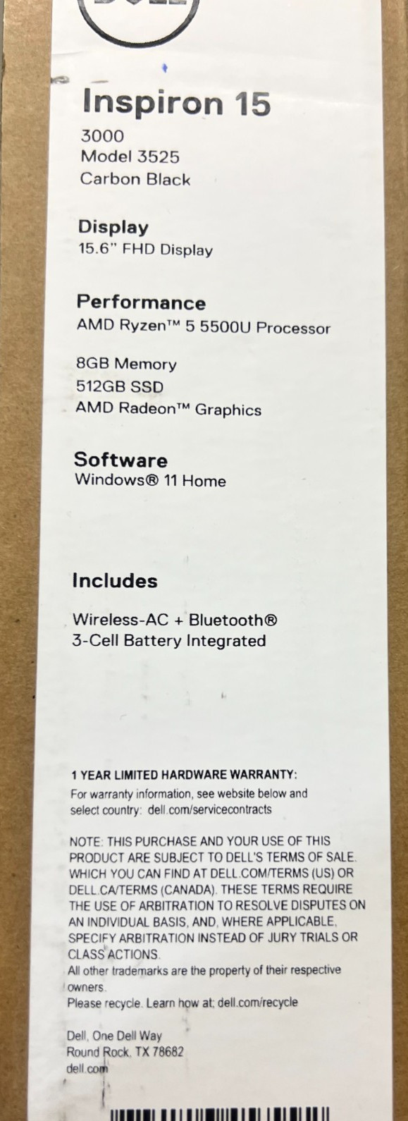 New Black Dell Inspiron 15 3525 AMD Ryzen 5 8GB RAM 512GB SSD 15.6″ FHD Laptop