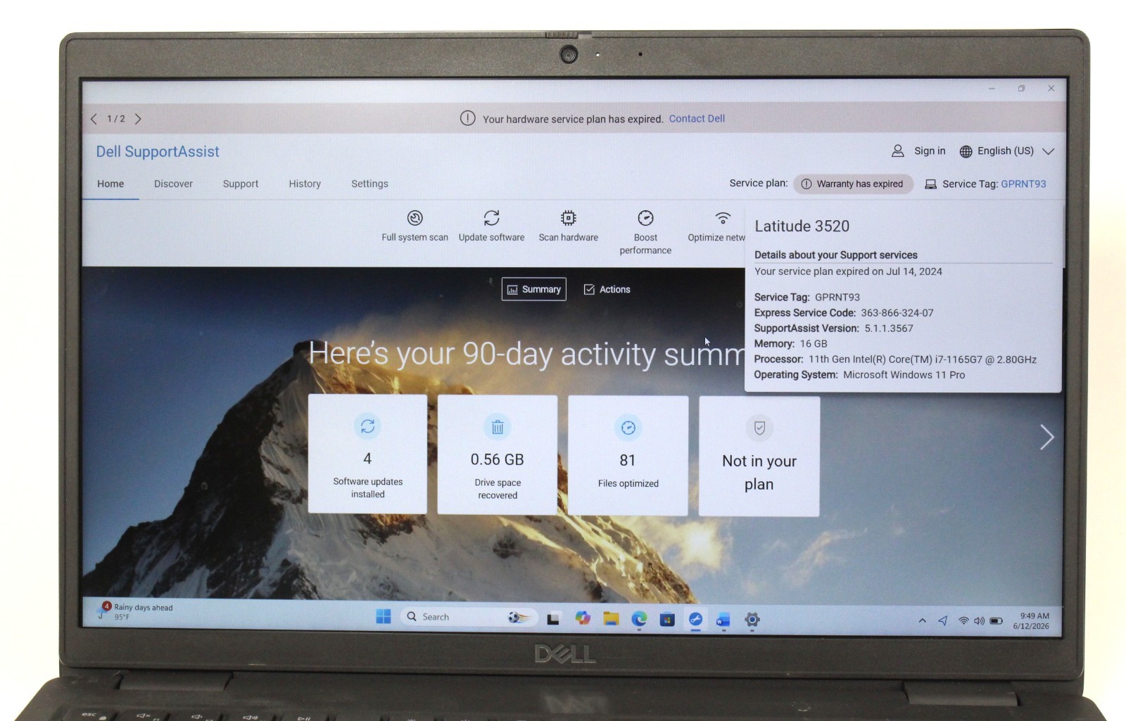 DELL LATITUDE 3520 15.6″ 2.8GHz i7-1165G7 256GB SSD 16GB RAM Win 11 ; 6175489