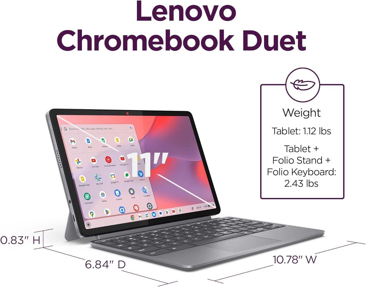 Lenovo Chromebook Duet 83HH0014US Convertible Laptop 10.95″ IPS Display 4GB+64GB