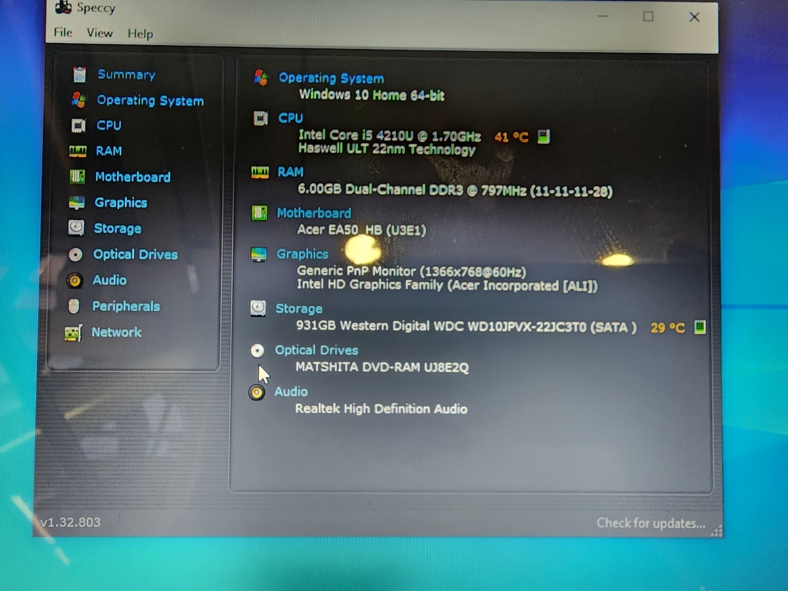 ACER ASPIRE E5-571 INTEL CORE I5-4210U @ 1.70GHz 6GB RAM 1TB HDD WIN-10H Read