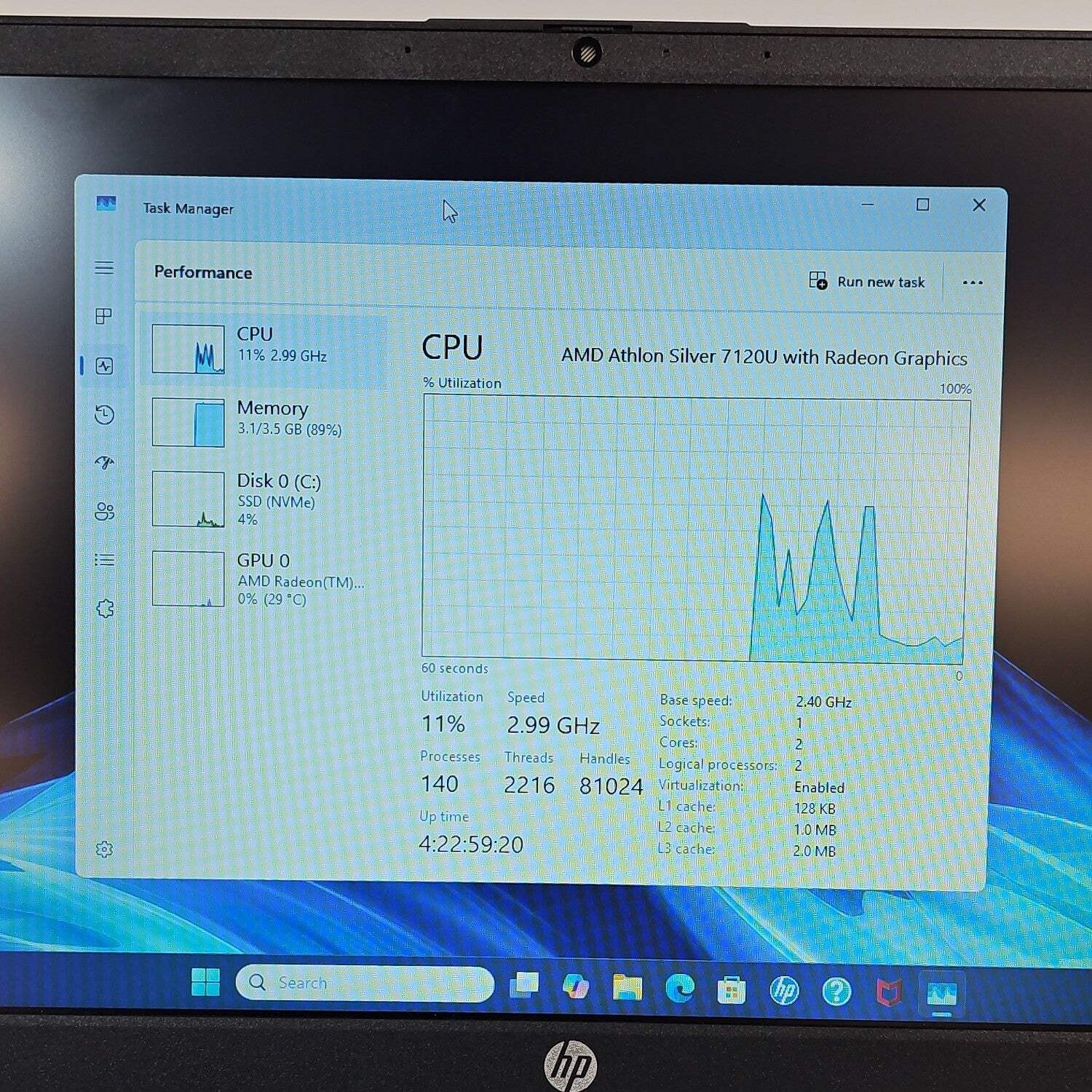 HP Laptop 14-EM0002WM 13.9″ Athlon Silver 7120U 2.4GHz 4GB RAM 128GB SSD