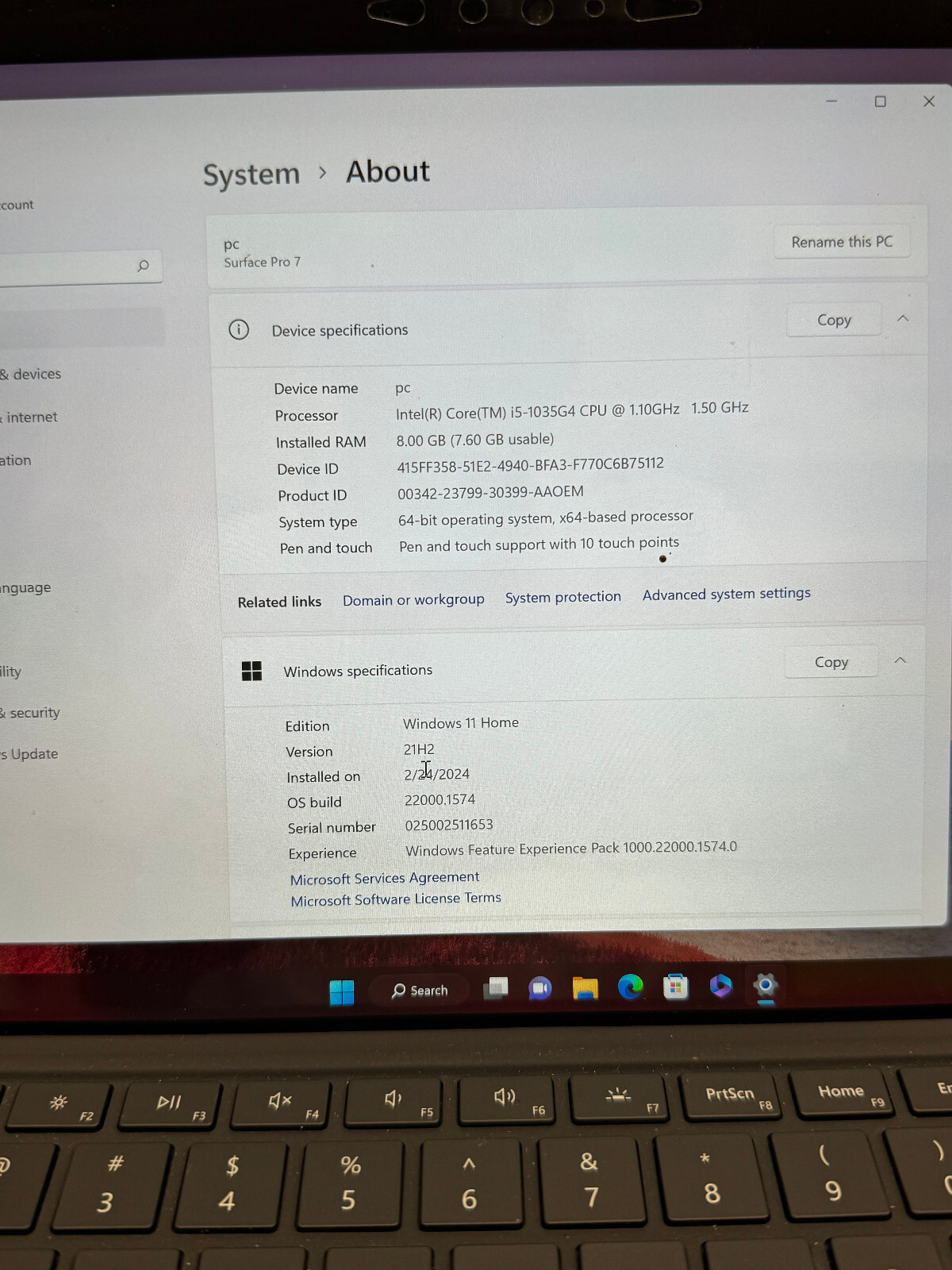 Microsoft Surface Pro 7 12.3″ Intel Core i5-1035G4, 8GB RAM) Laptop **USED**