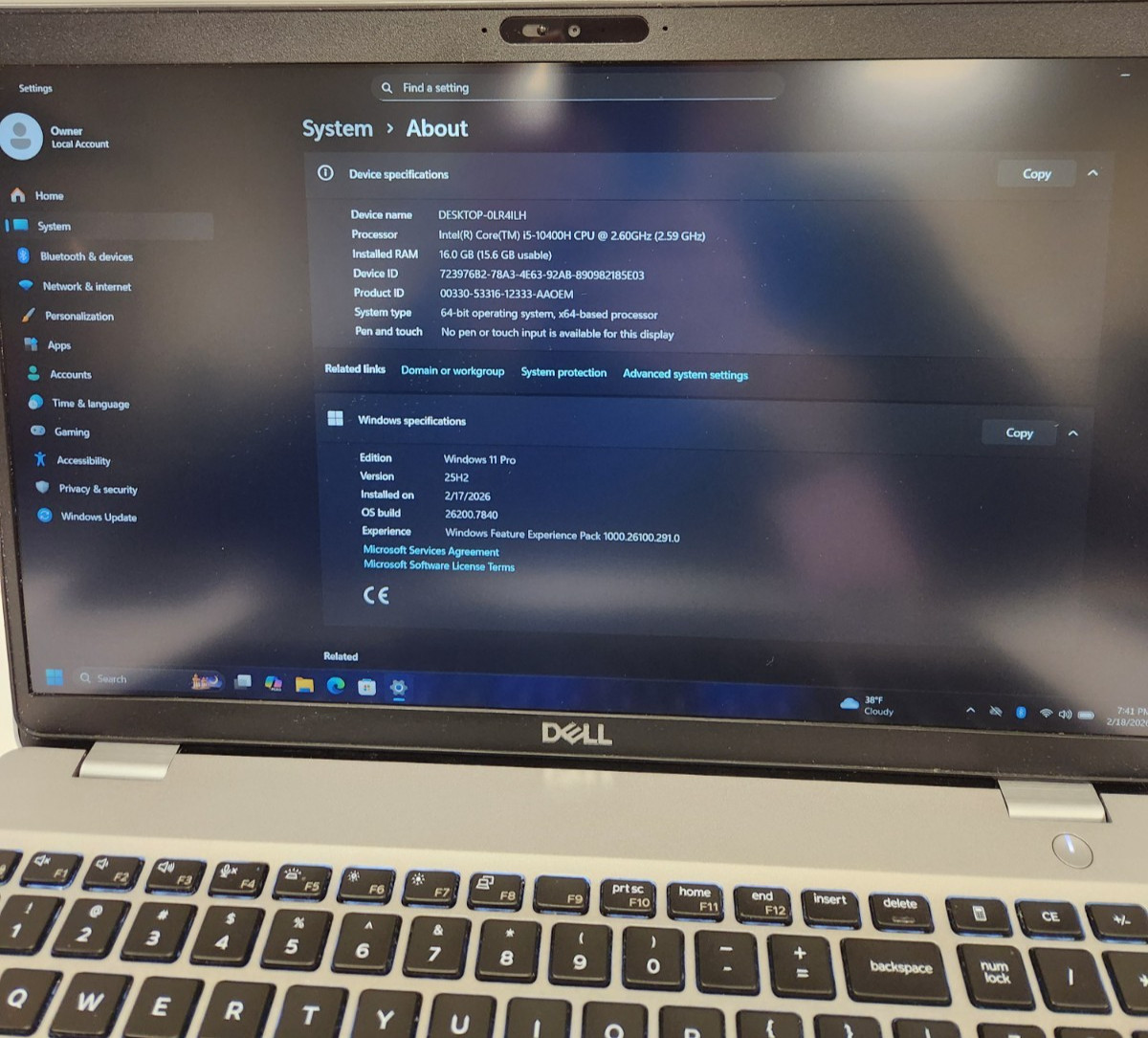 Dell Latitude 5511 Core i5-10400H, 16GB RAM, 256GB SSD, Win11 PRO *READ #0391