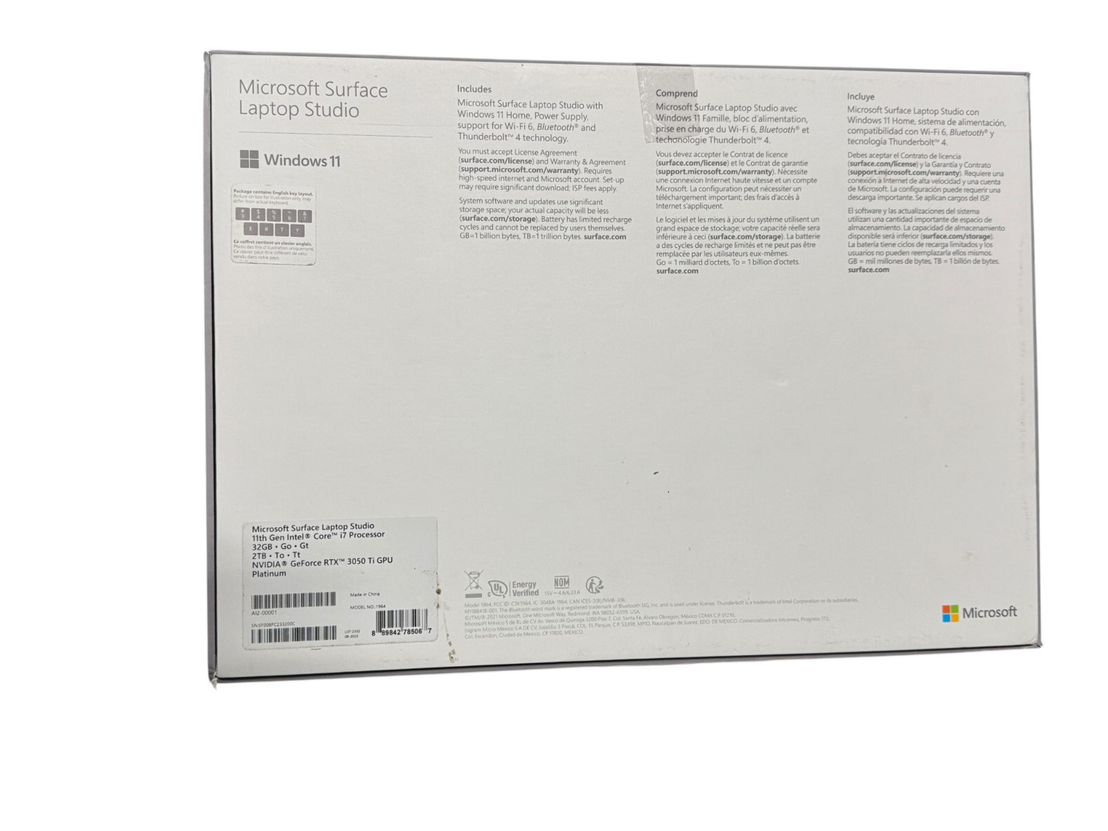 Microsoft Surface Laptop Studio 14.4” i7 32GB 2TB-Defective Battery – FOR PARTS