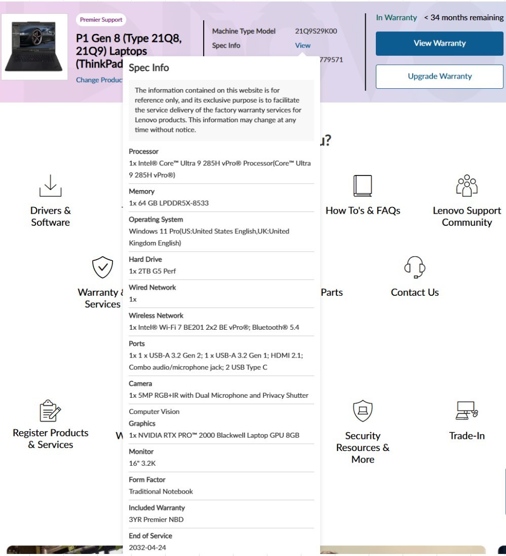 New Lenovo ThinkPad P1 Gen 8,16″4K Intel Ultra9 285H,RTX PRO 2000,64GB RAM,2TB.