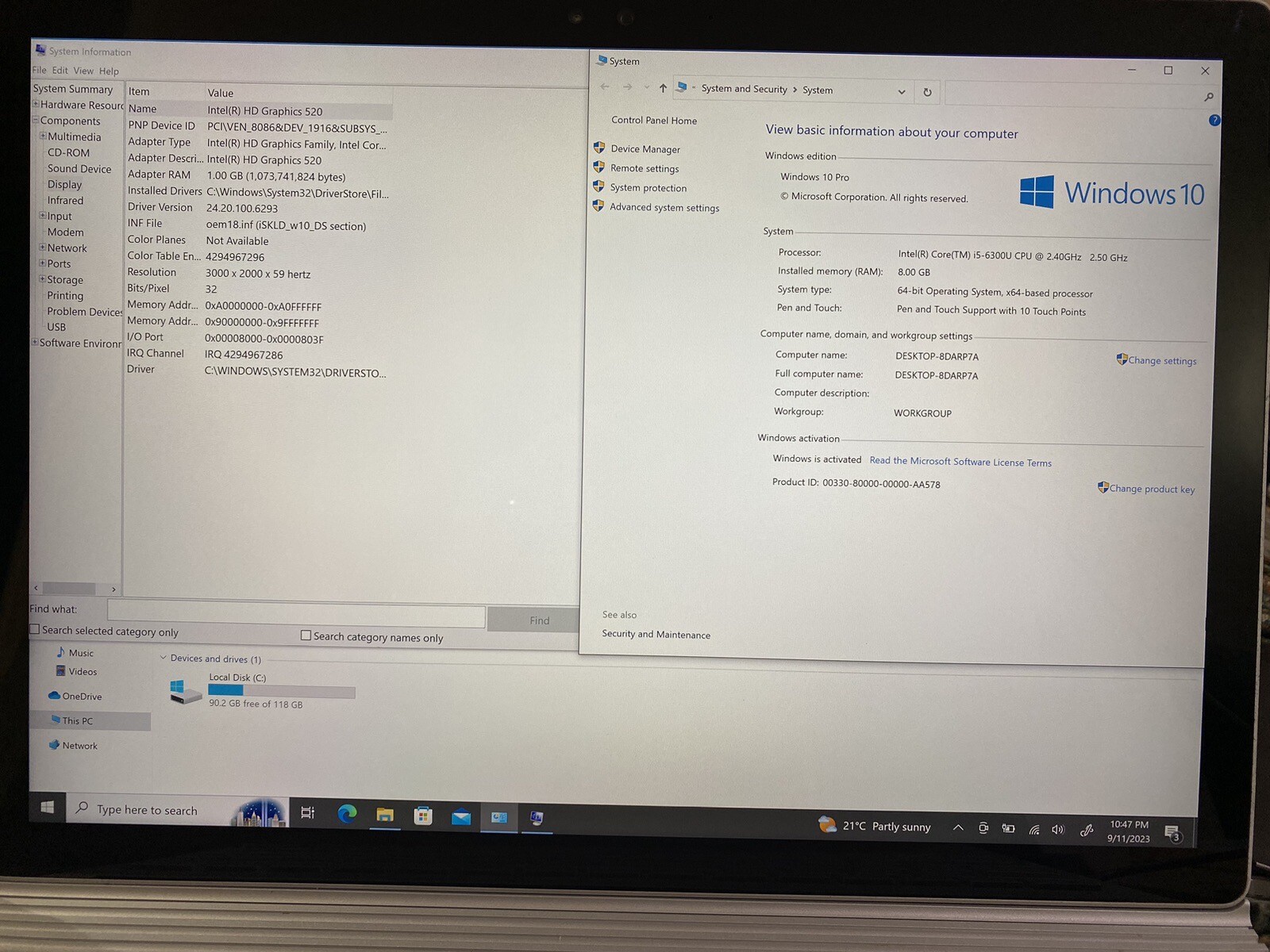 Microsoft Surface Book 13.5″ Touch i5-6300U| 2.40GHz 8GB RAM| 128GB SSD Win10Pro