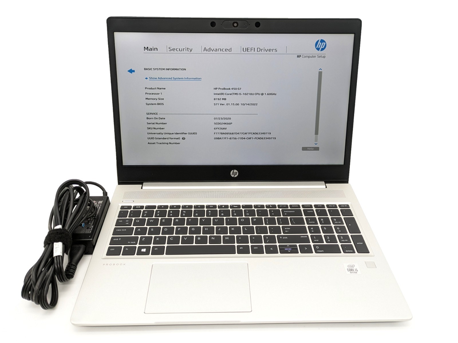 HP ProBook 450 G7 – Intel Core i5-10210U 1.61 GHz, 8GB RAM, 256GB SSD, no OS