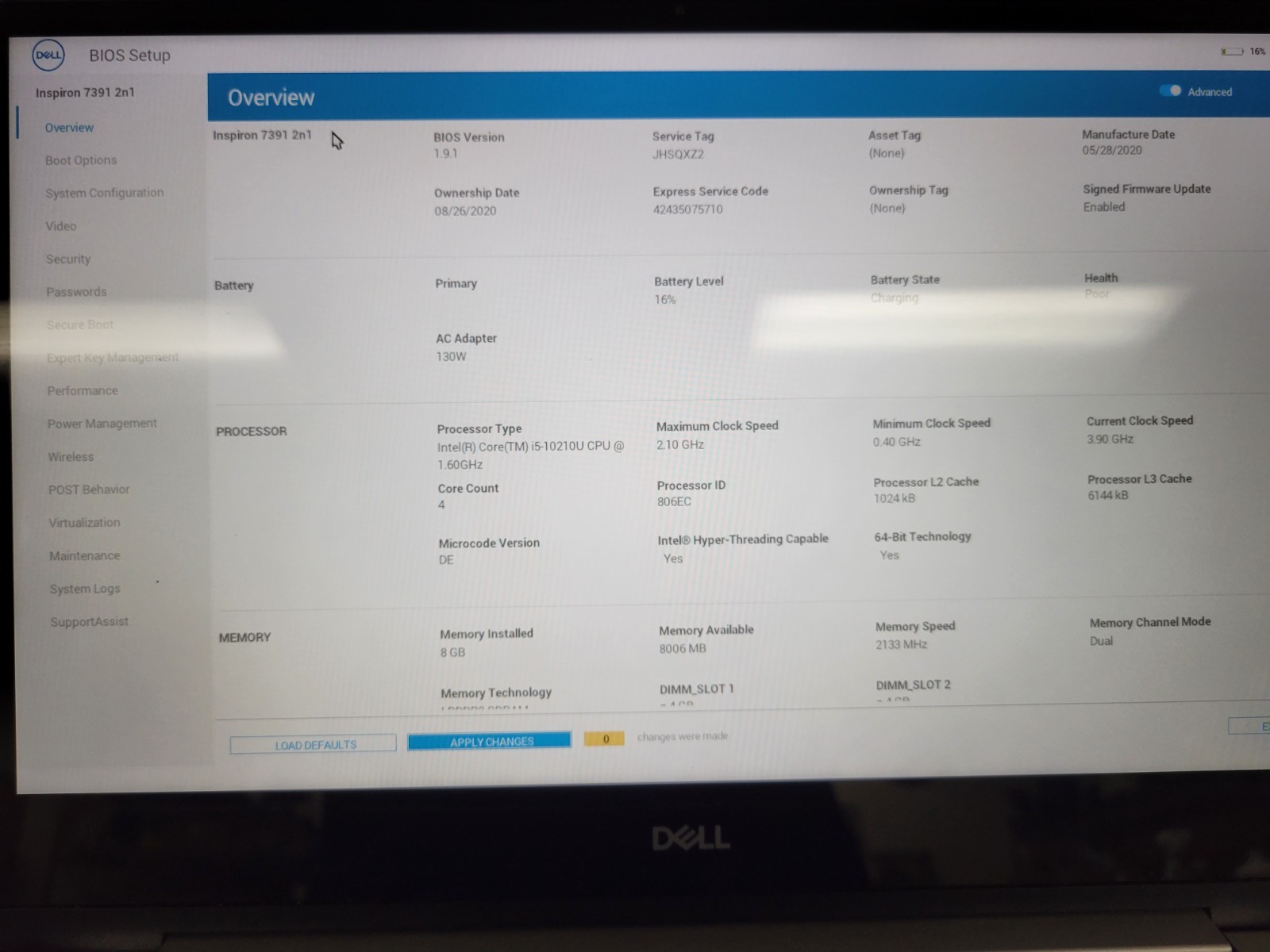 Dell Inspiron 7391 i5-10210U 8GB RAM *AS IS/No HDD/No OS* *Poor Battery* | LP501