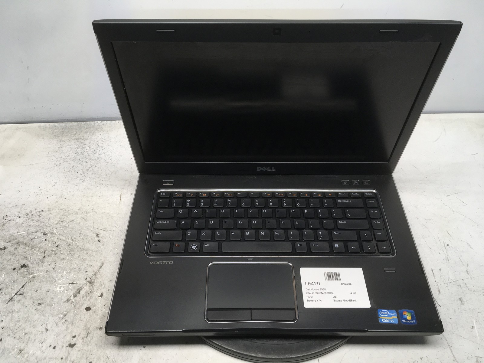 Dell Vostro 3550 Intel i5-2410M 2.3GHz 4 GB NO HDD No Batt