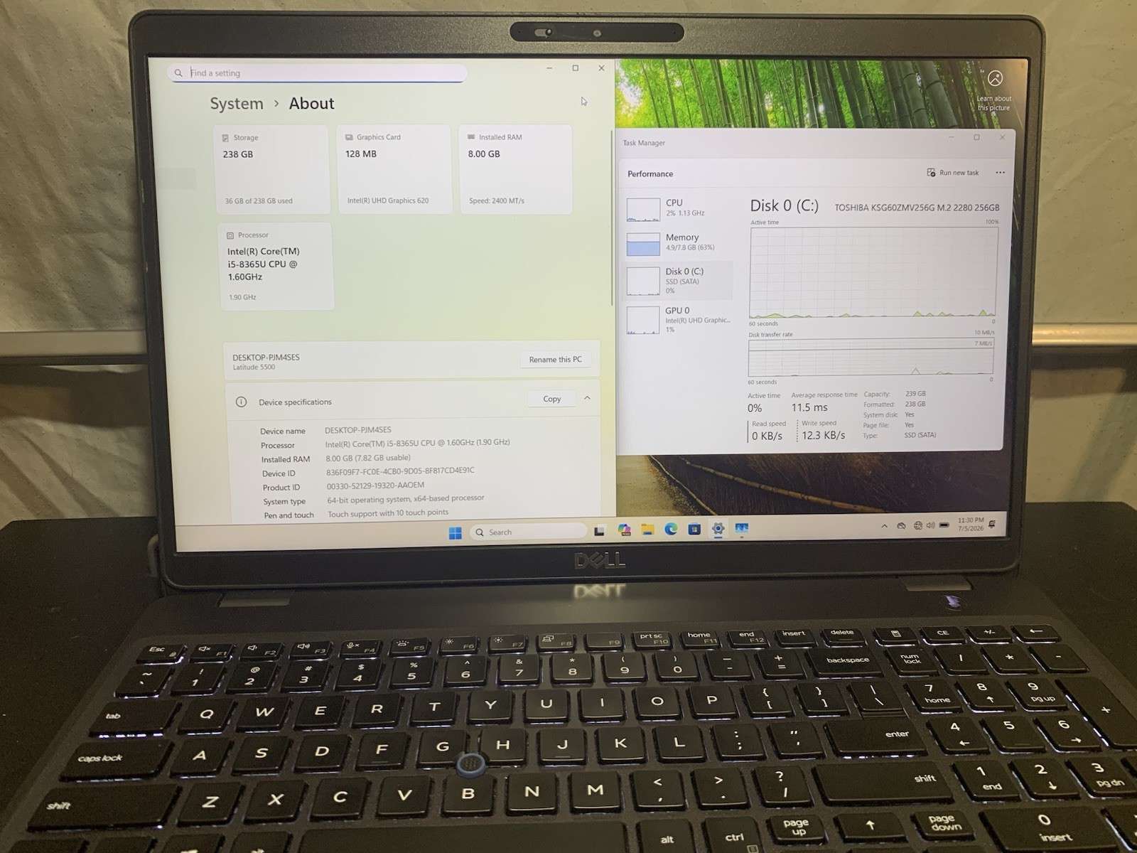 Dell Latitude 5500 i5-8365U 8GB 256GB SSD Win11 15.6in FHD Touch Black