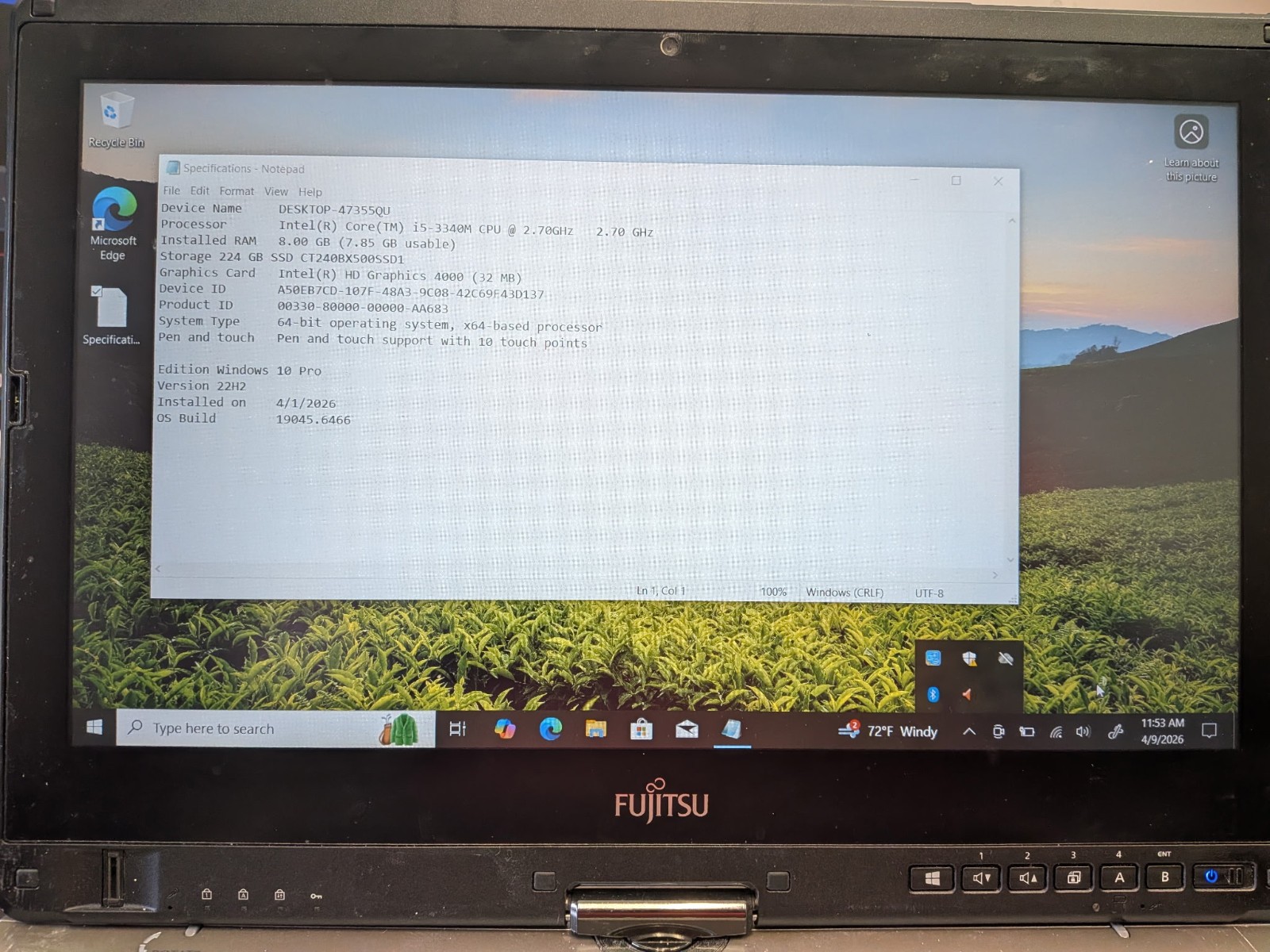 Fujitsu LifeBook T902 2-in-1 w/Charger, Battery. i5-3340M 8GB 240GB SSD 13.5″