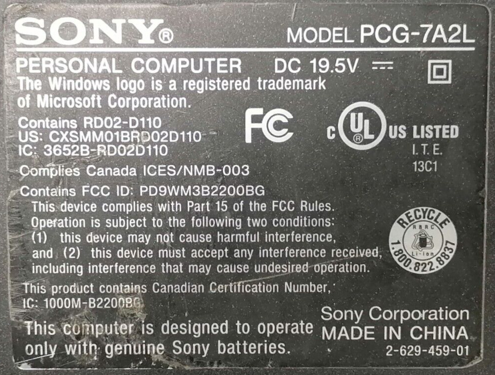FOR PARTS 15.4″ Sony VAIO VGN-FS640/W (Pentium M 730 1.60 GHz/512MB RAM/NO HDD)