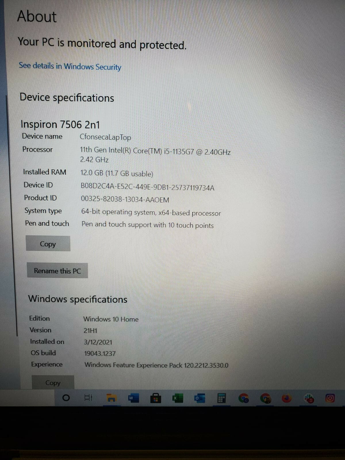 Dell Inspiron 15 7506 15.6″ (500GB SSD, Intel Core i5-1135G7, 2.40GHz, 12GB RAM)