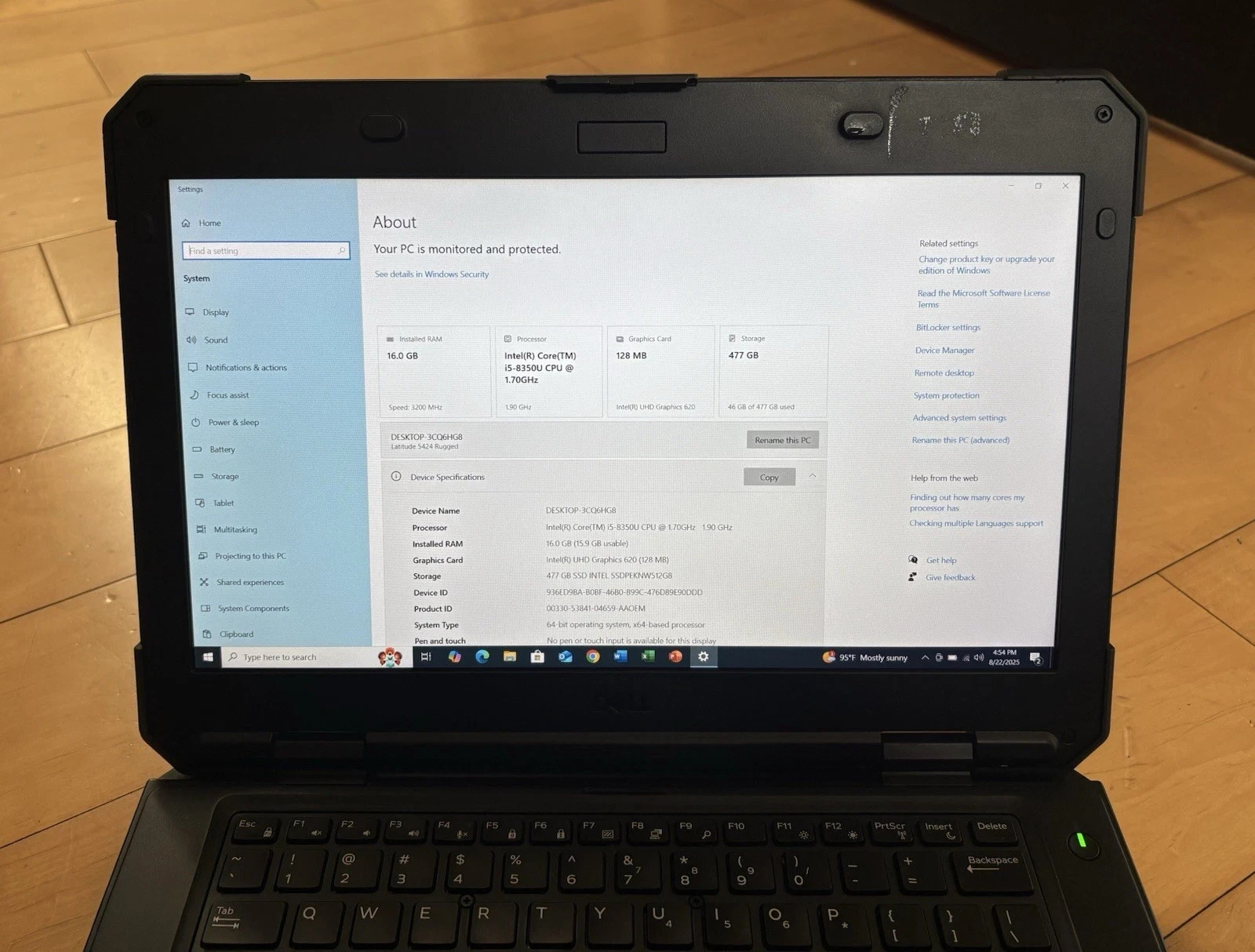 Dell Latitude 5424 Rugged Toughbook i5-8350U 1.70GHz 16GB 512GB Win 10 Pro
