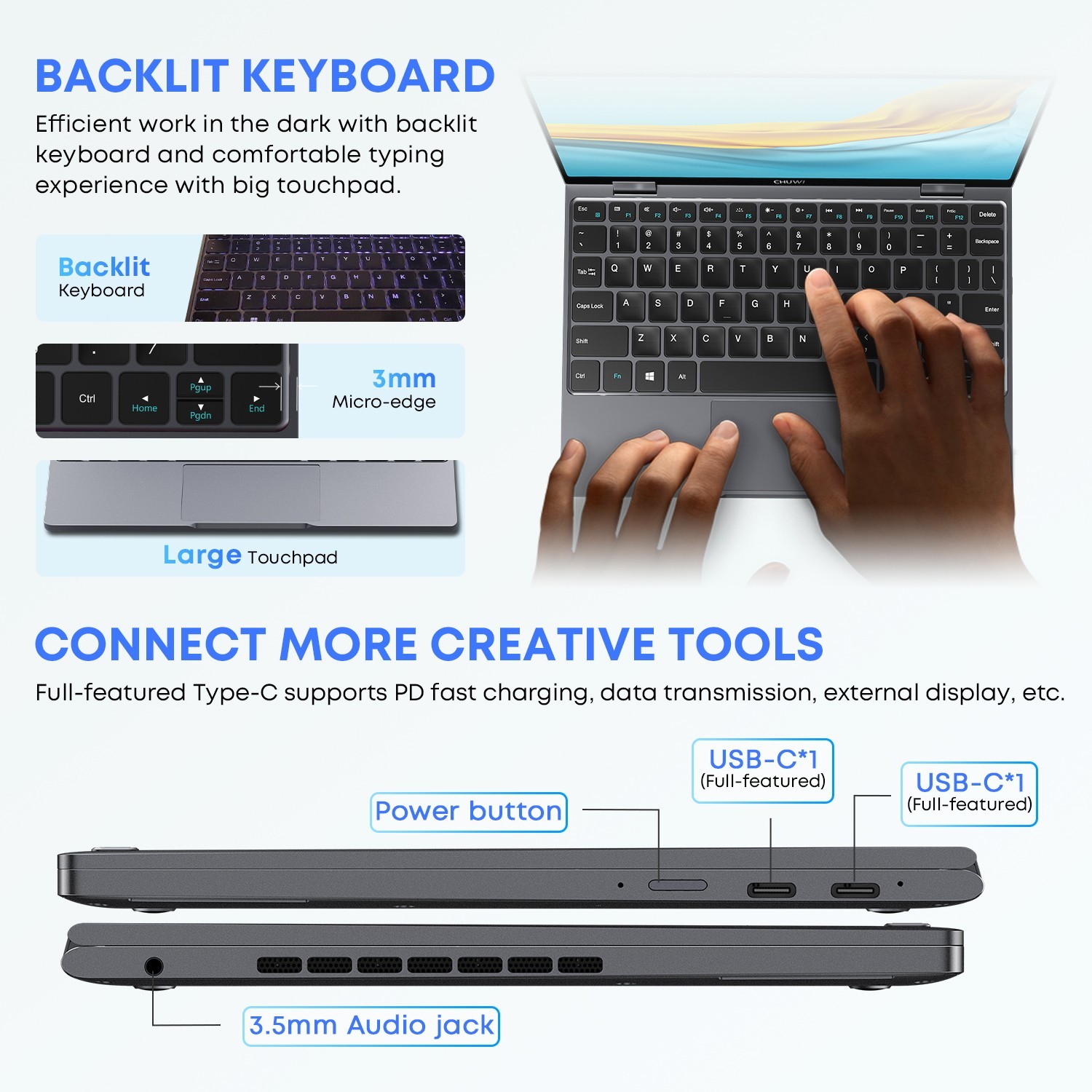 CHUWI 10.51” MiniBook X Windows 11 Laptop LPDDR5 16GB 512GB SSD Intel N150
