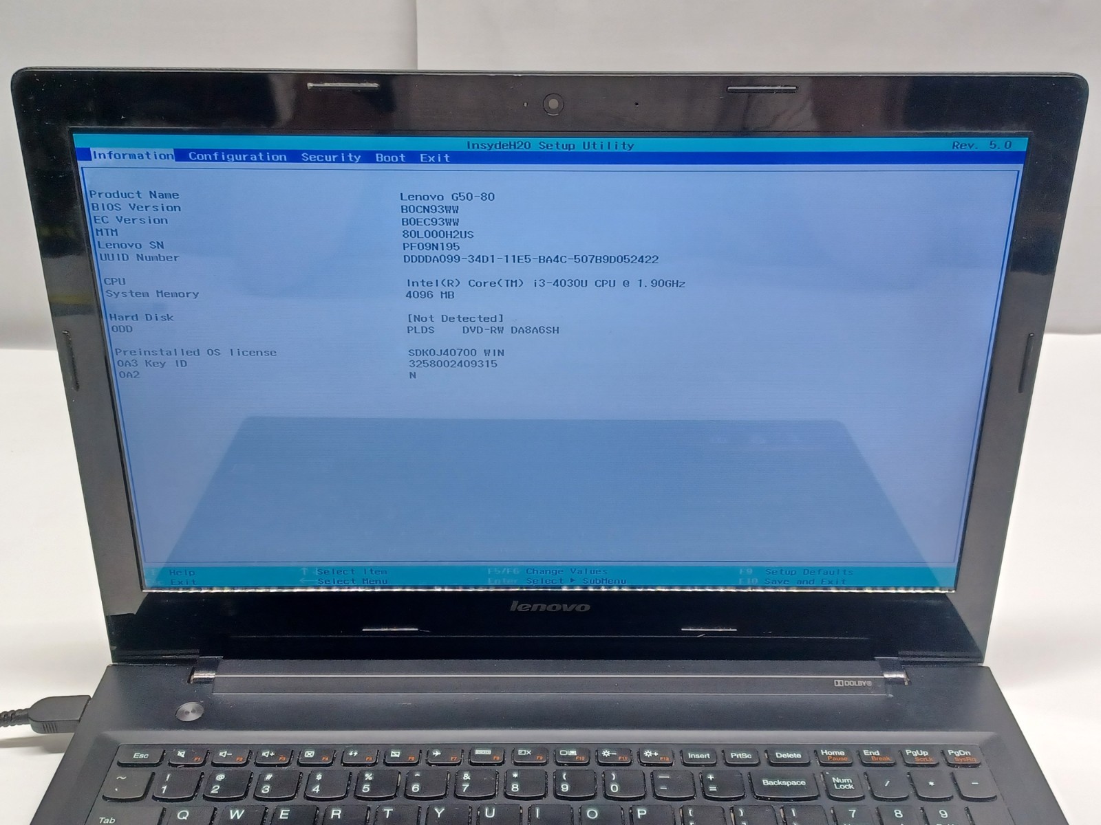 Lenovo G50-80 Laptop i3-4030u 4GB No HD